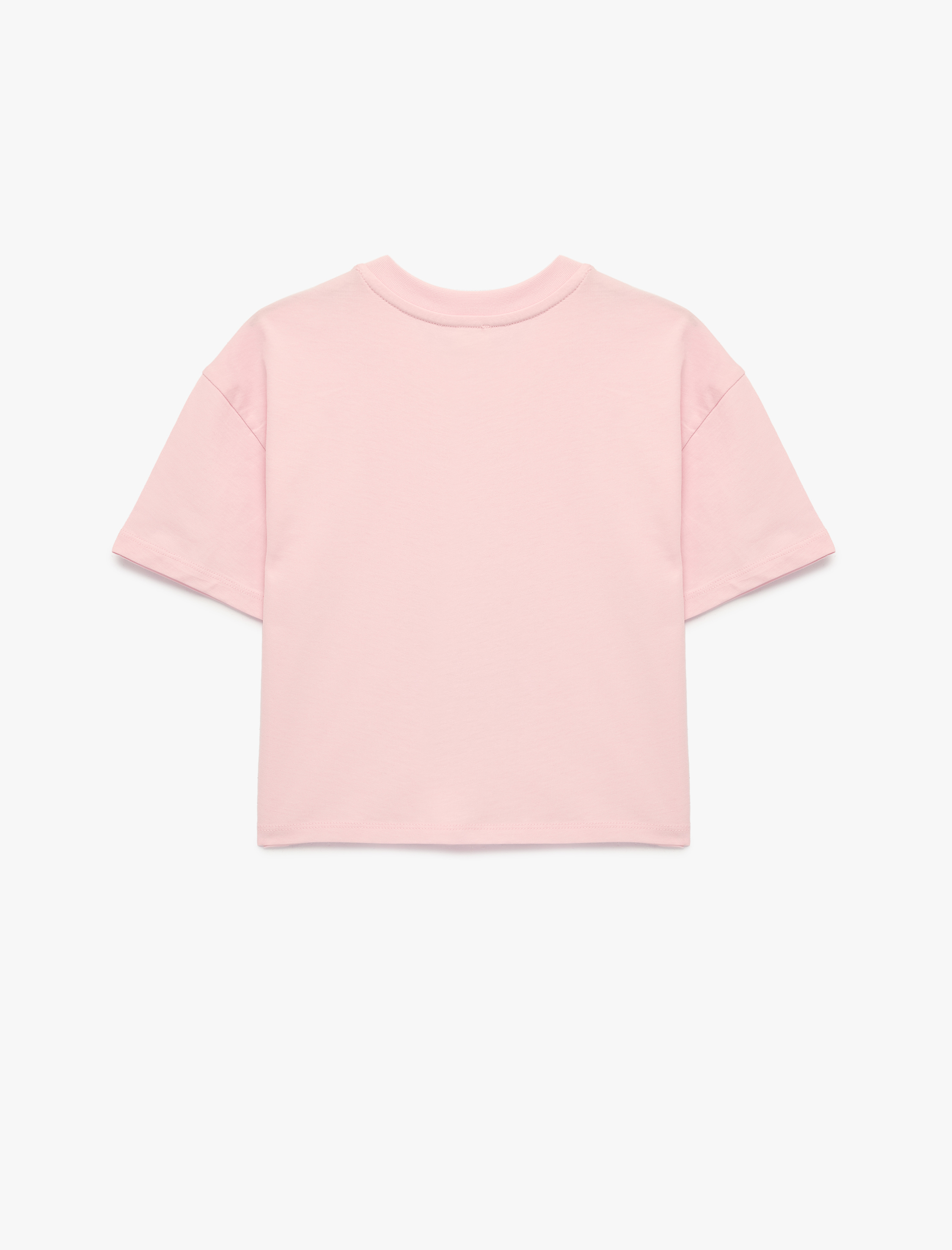  Kız Çocuk Bisiklet Yaka Kısa Kollu Pamuklu Kedi Baskılı Tişört