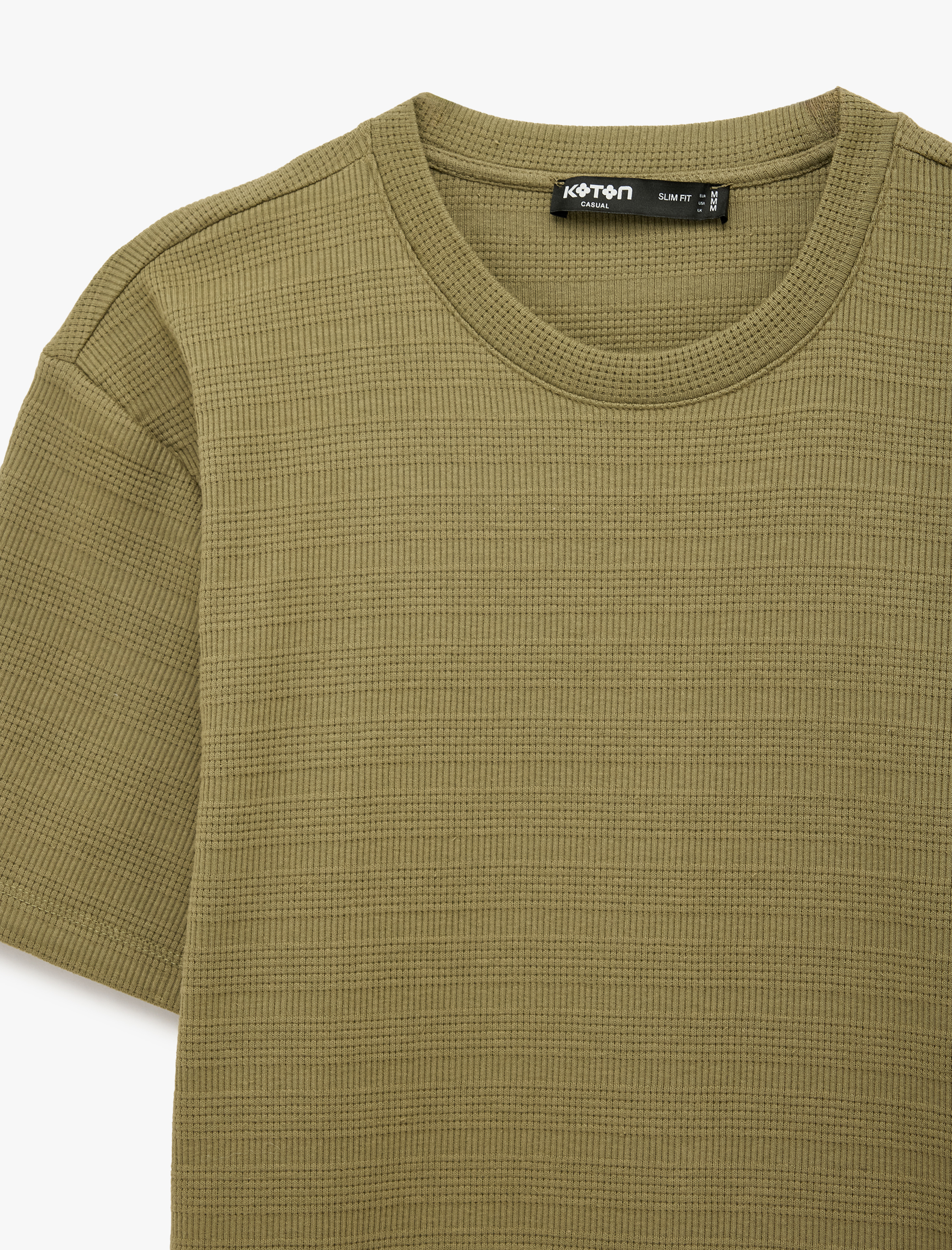   Kısa Kollu Dokulu Bisiklet Yaka Pamuklu Slim Fit Tişört