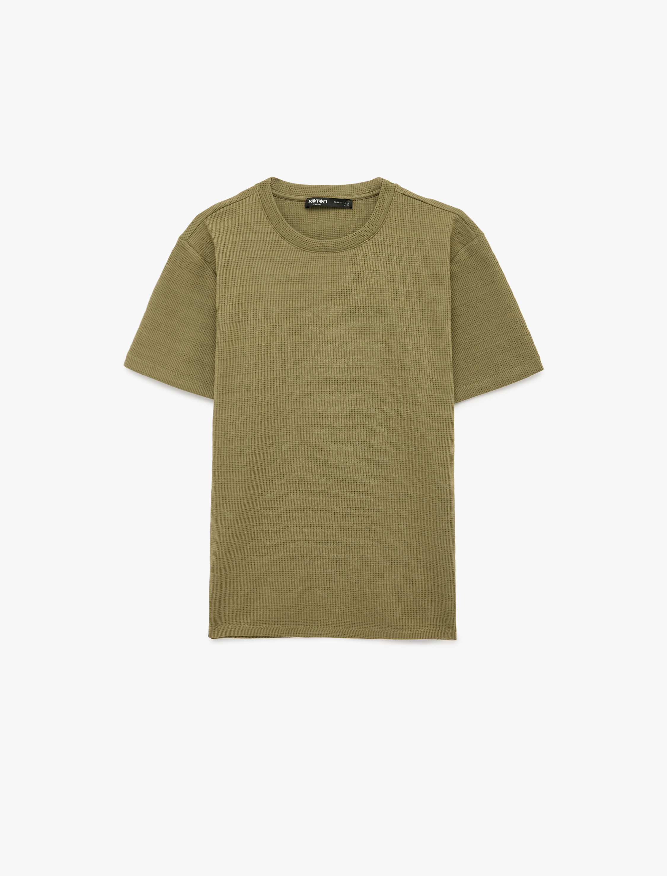   Kısa Kollu Dokulu Bisiklet Yaka Pamuklu Slim Fit Tişört