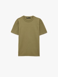 Kısa Kollu Dokulu Bisiklet Yaka Pamuklu Slim Fit Tişört