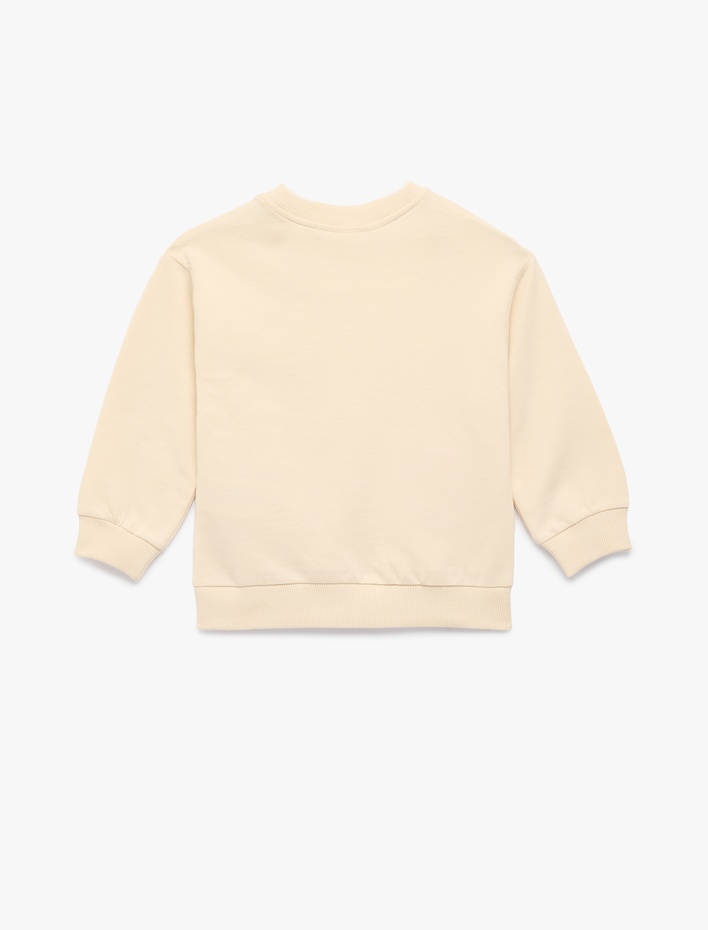 Kız Bebek Uzun Kollu Pamuklu Şardonlu Bisiklet Yaka Baskılı Sweatshirt