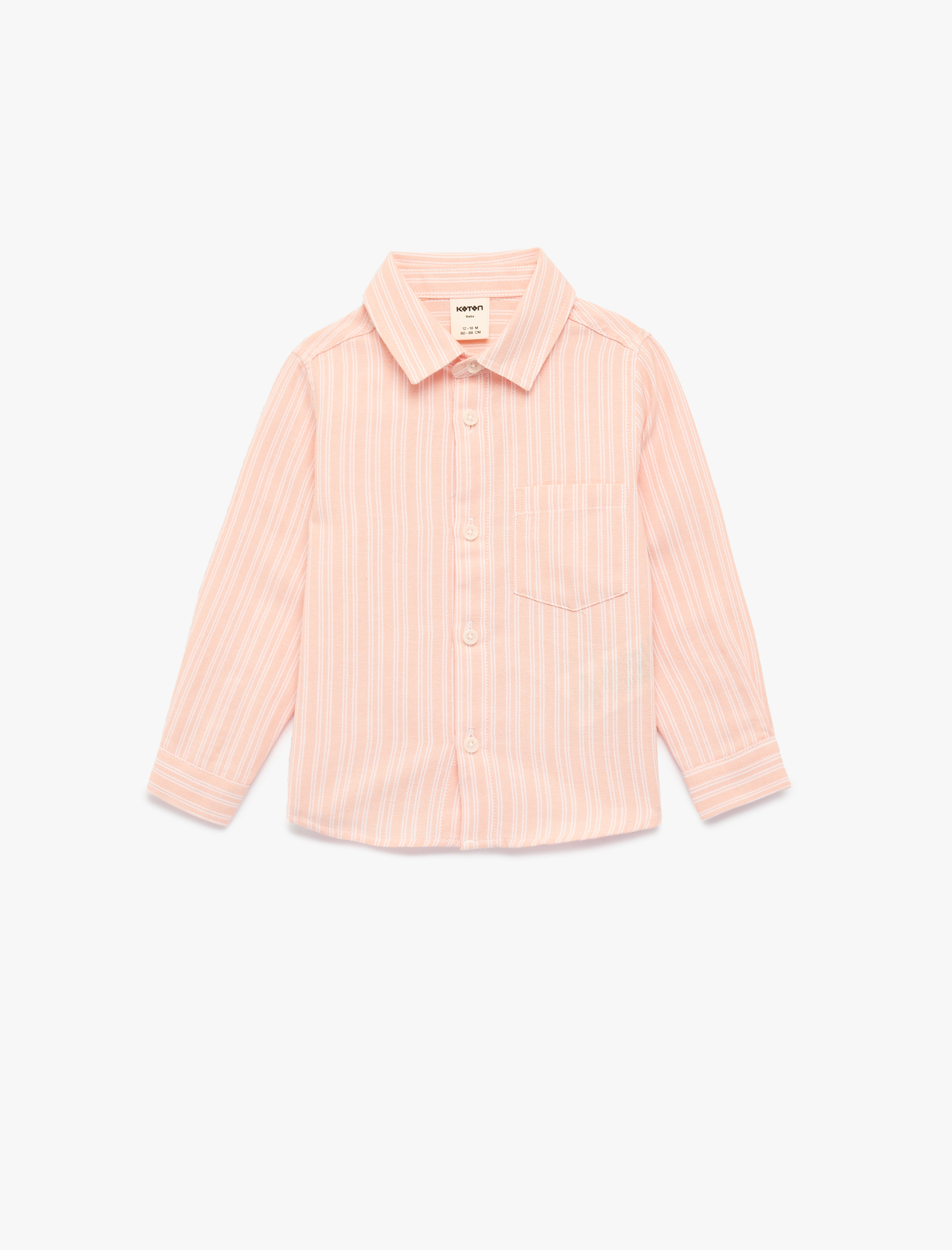  Erkek Bebek Pamuklu Klasik Yaka Cepli Düğmeli Uzun Kollu Gömlek