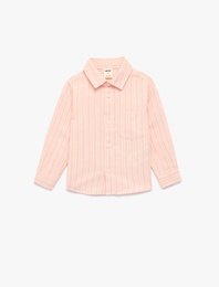 Pamuklu Klasik Yaka Cepli Düğmeli Uzun Kollu Gömlek