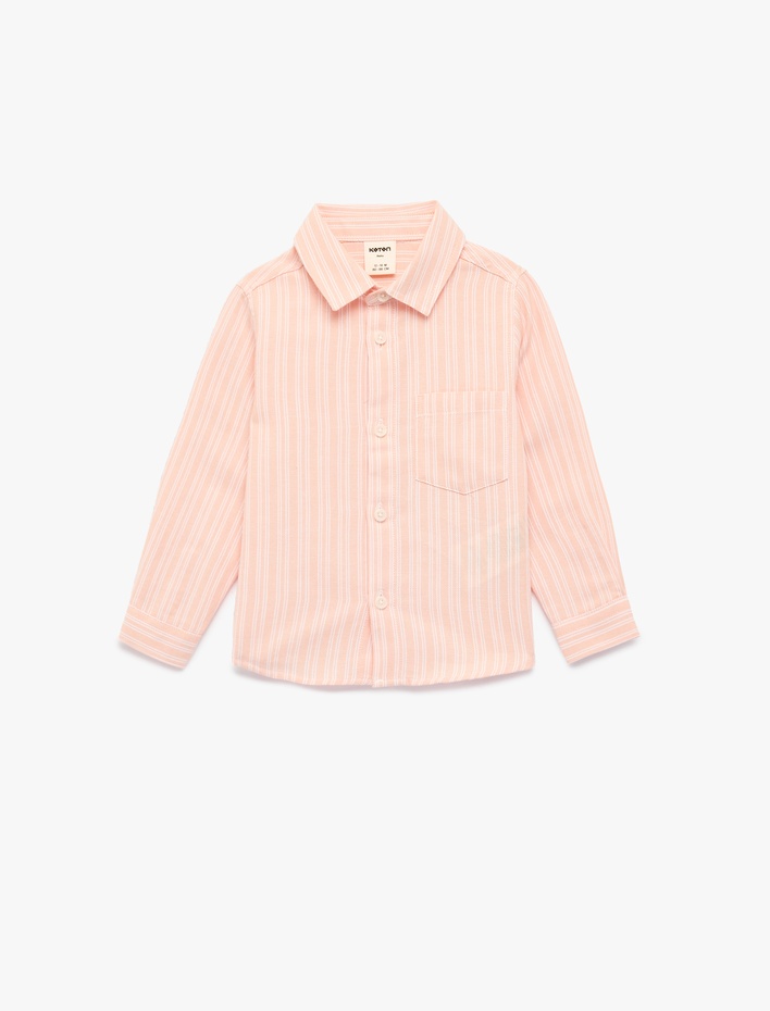 Erkek Bebek Pamuklu Klasik Yaka Cepli Düğmeli Uzun Kollu Gömlek