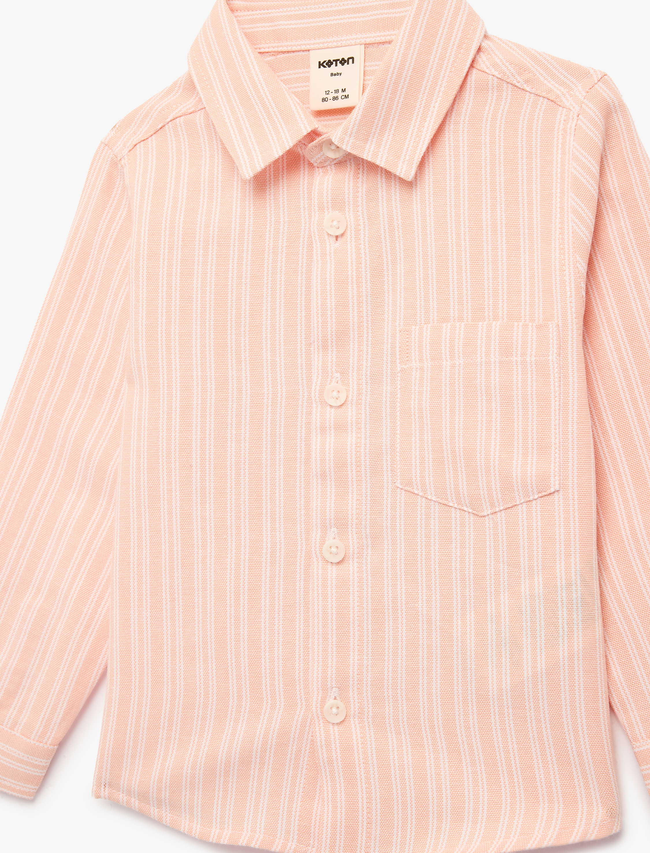  Erkek Bebek Pamuklu Klasik Yaka Cepli Düğmeli Uzun Kollu Gömlek