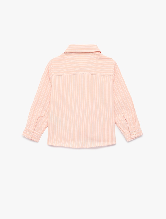 Erkek Bebek Pamuklu Klasik Yaka Cepli Düğmeli Uzun Kollu Gömlek