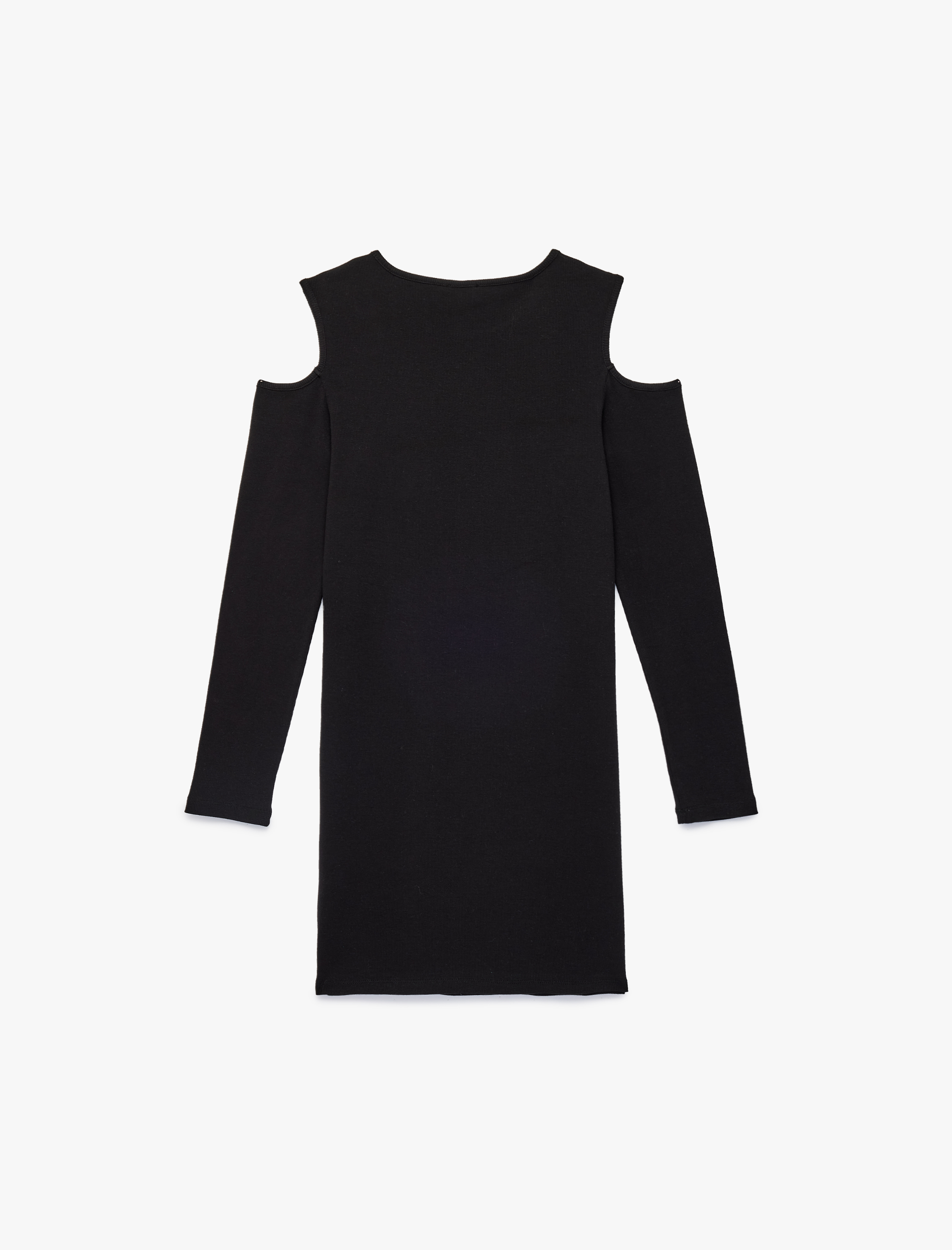  Kız Çocuk Pencere Detaylı Uzun Kollu Bisiklet Yaka Taşlı Midi Elbise