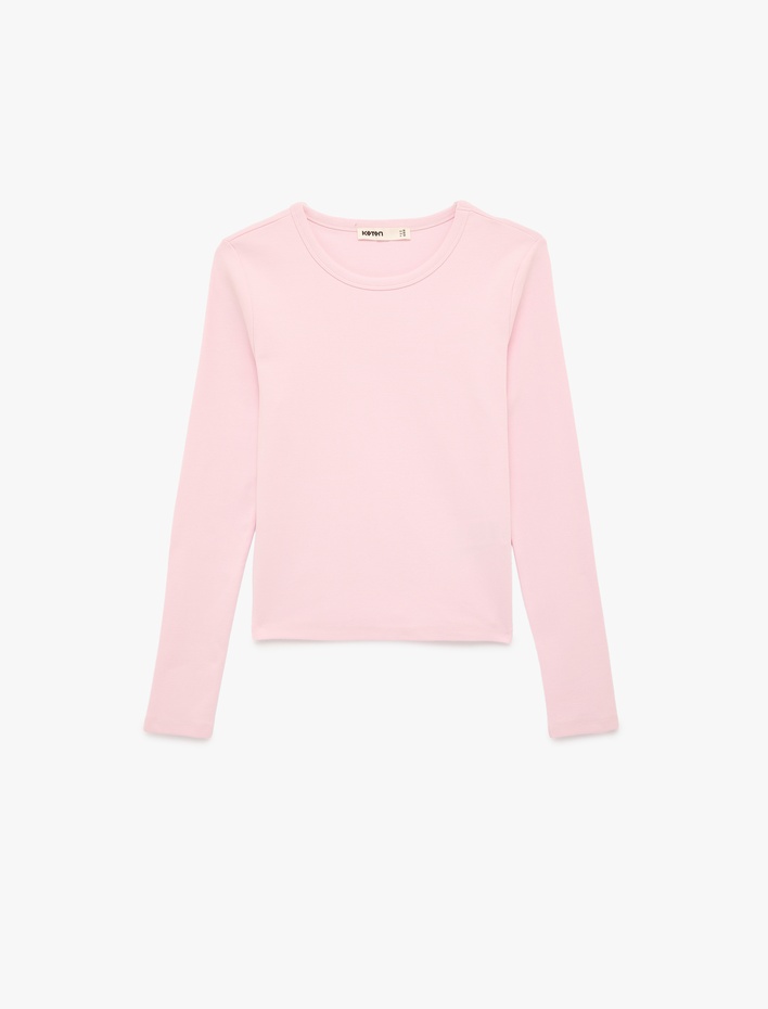  Pamuklu Slim Fit Uzun Kollu Bisiklet Yaka Basic Tişört