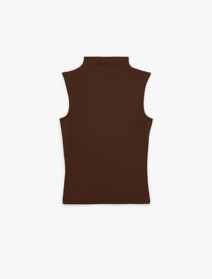  Slim Fit Pamuklu Kolsuz Dik Yaka Bluz