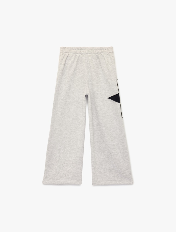 Kız Çocuk Yıldız Nakışlı Cepli Beli Bağcıklı Geniş Paça Eşofman Altı