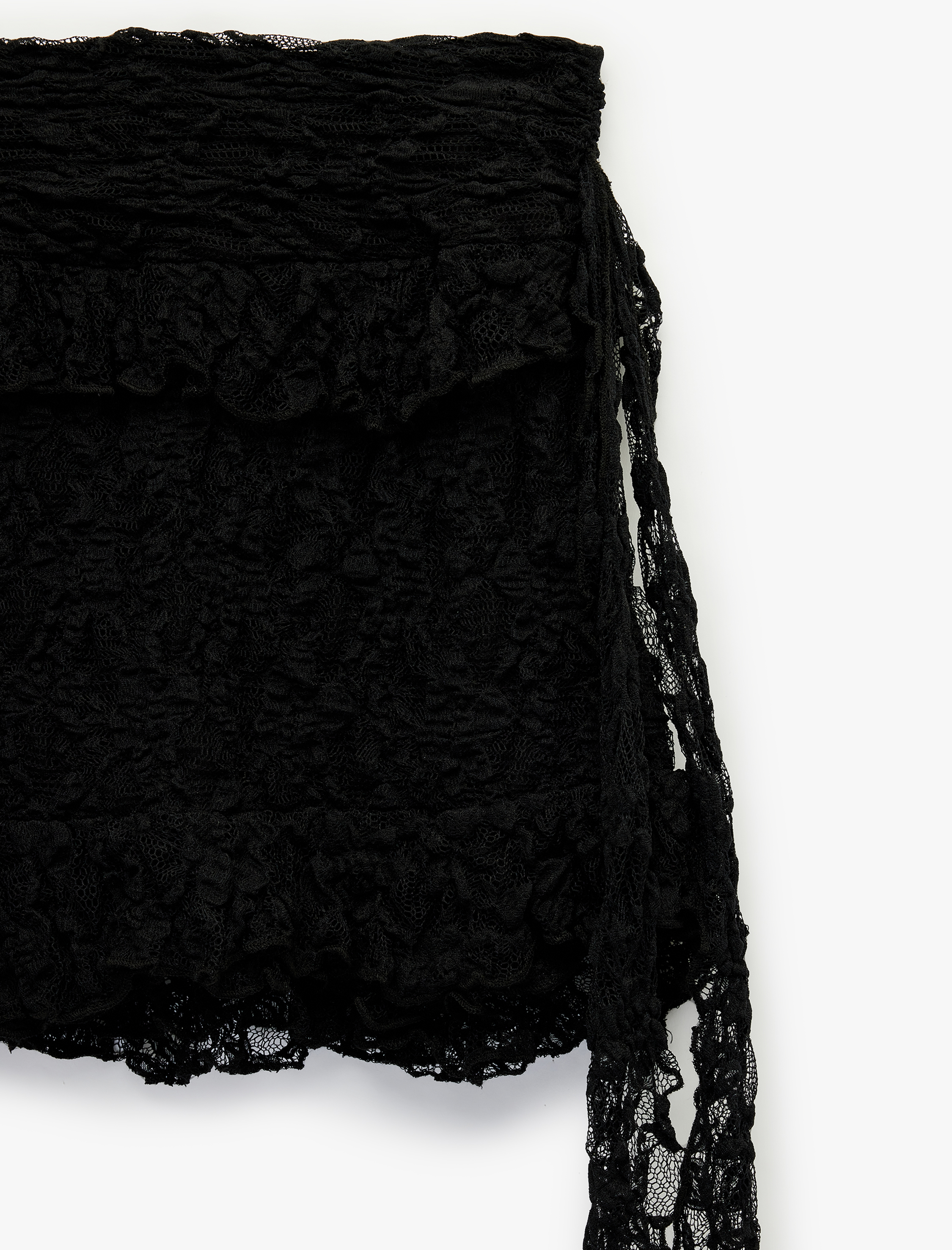   Slim Fit Bağlama Detaylı Mini Dantel Etek