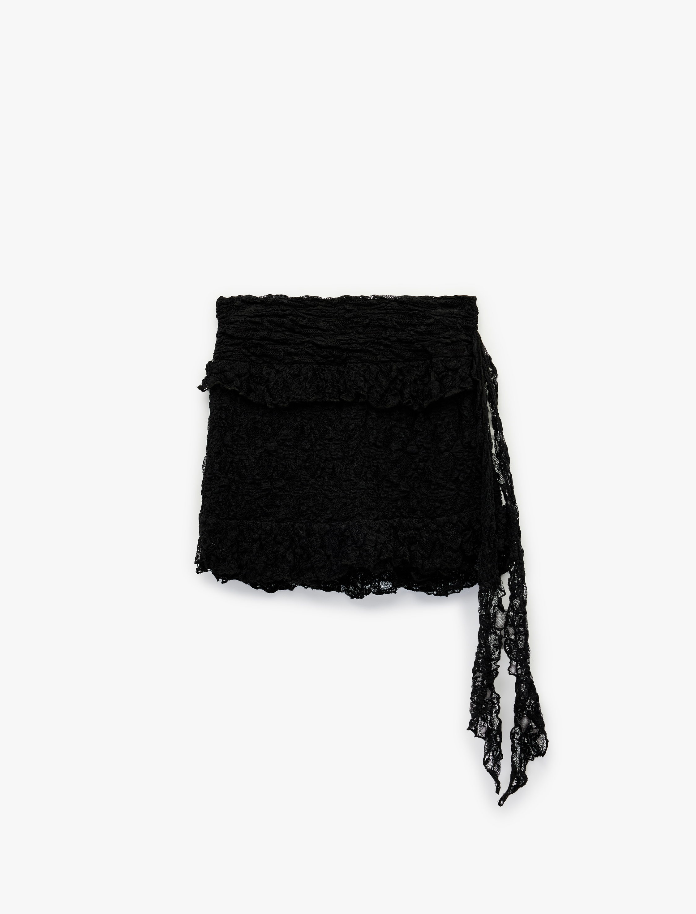   Slim Fit Bağlama Detaylı Mini Dantel Etek
