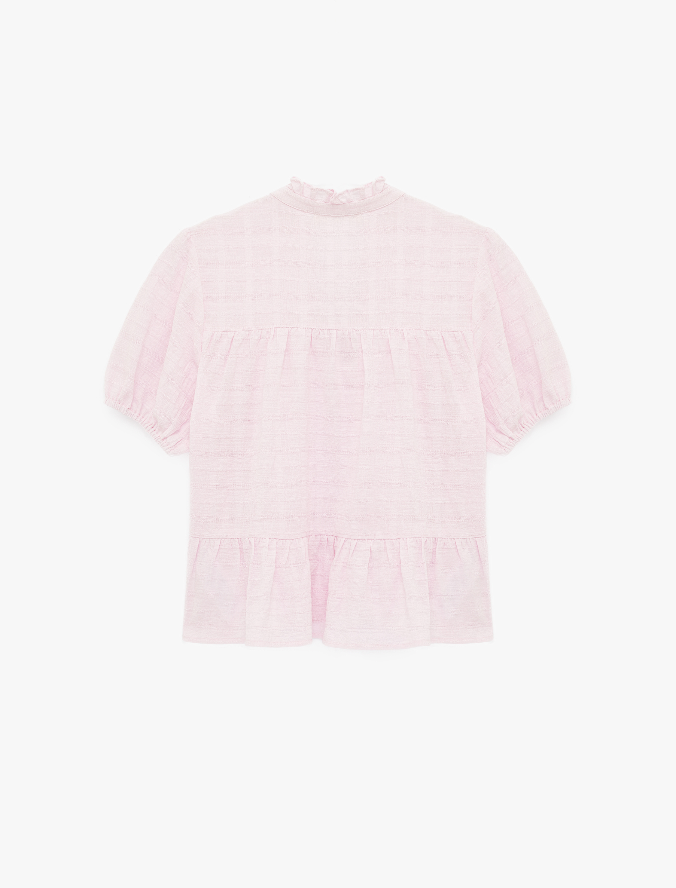   Pamuklu Düğmeli Bağlamalı Yaka Kısa Balon Kol Bluz