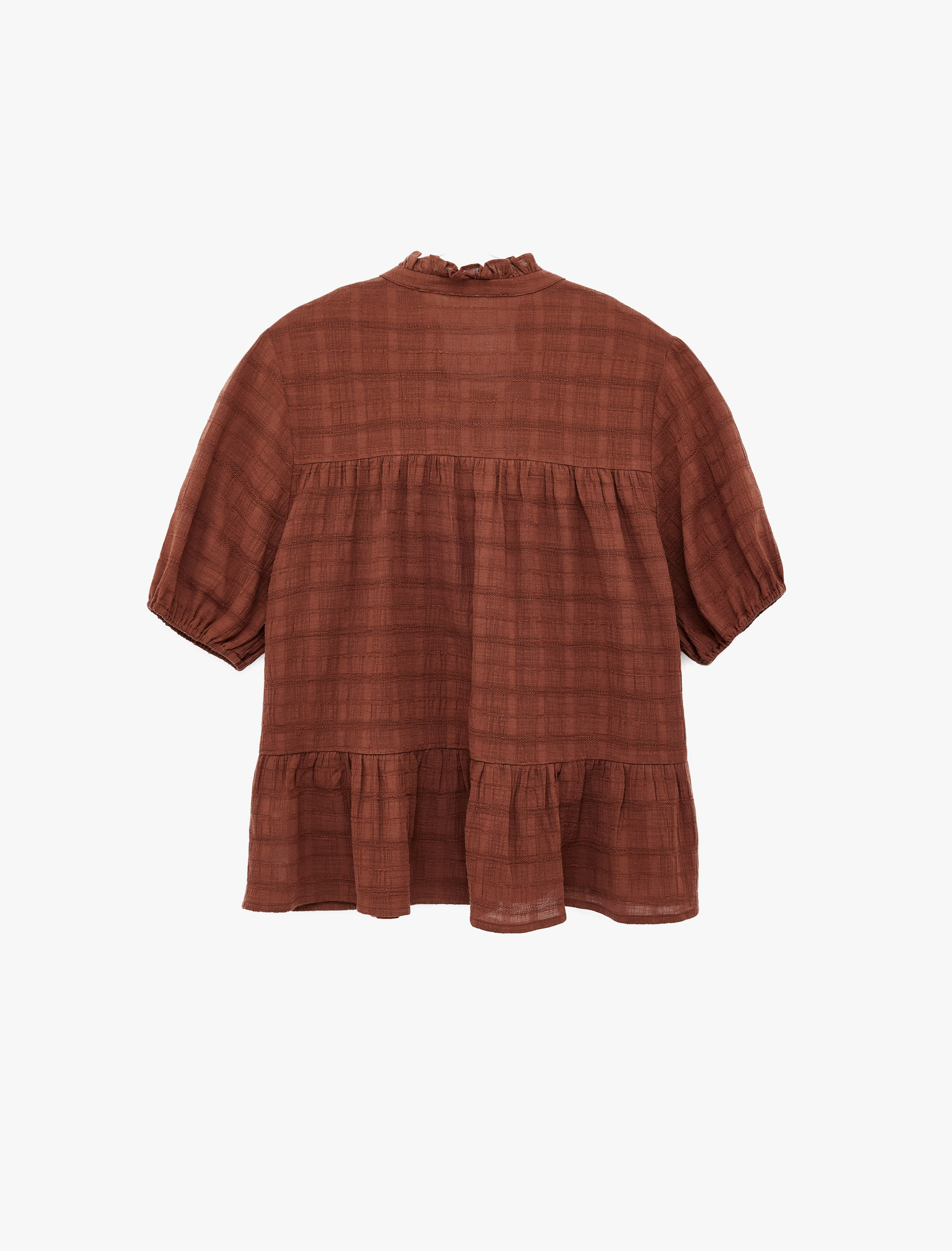   Pamuklu Düğmeli Bağlamalı Yaka Kısa Balon Kol Bluz