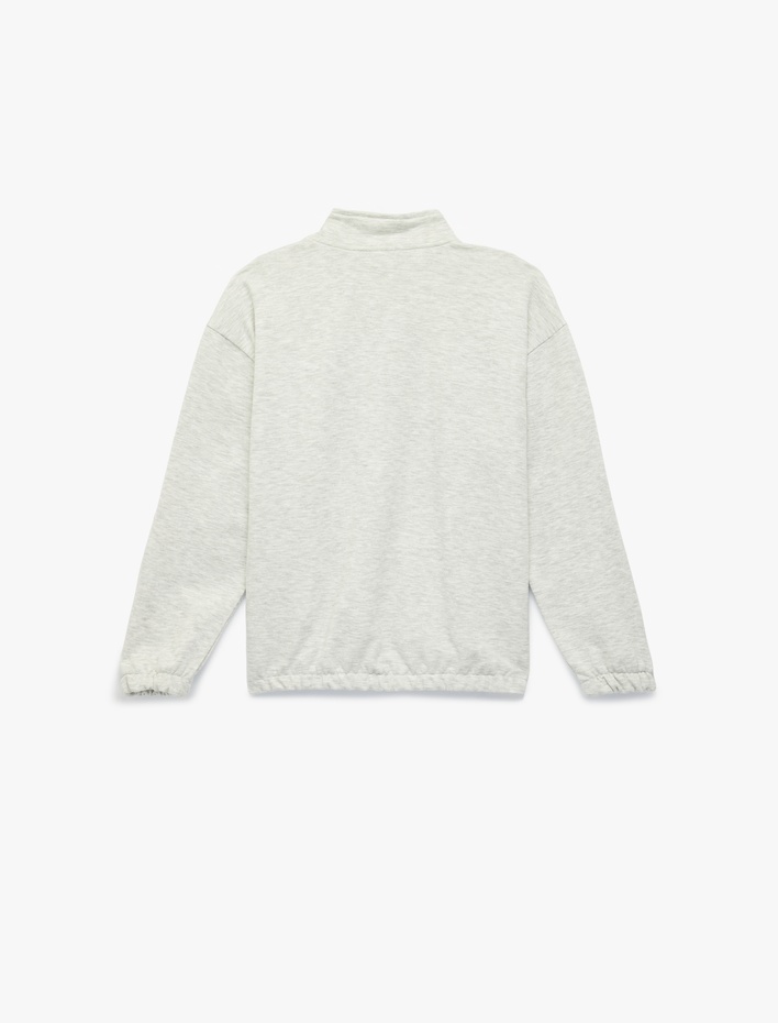 Erkek Çocuk Pamuklu Üç İplik Uzun Kollu Dik Yaka Yarım Fermuarlı Baskılı Sweatshirt