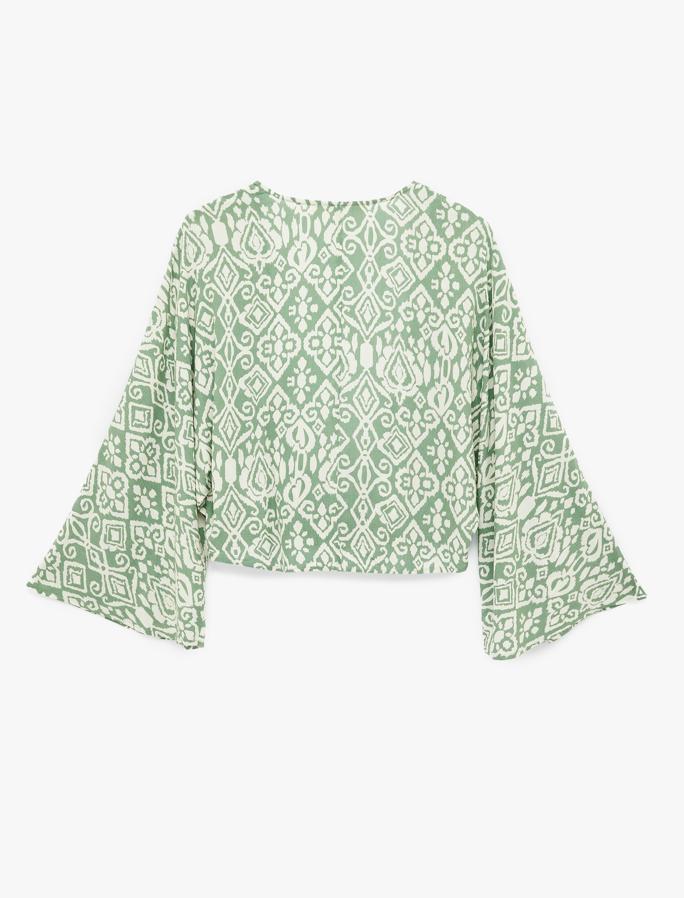   Kruvaze Yaka Uzun Kollu Bağlama Detaylı Viskon Kimono