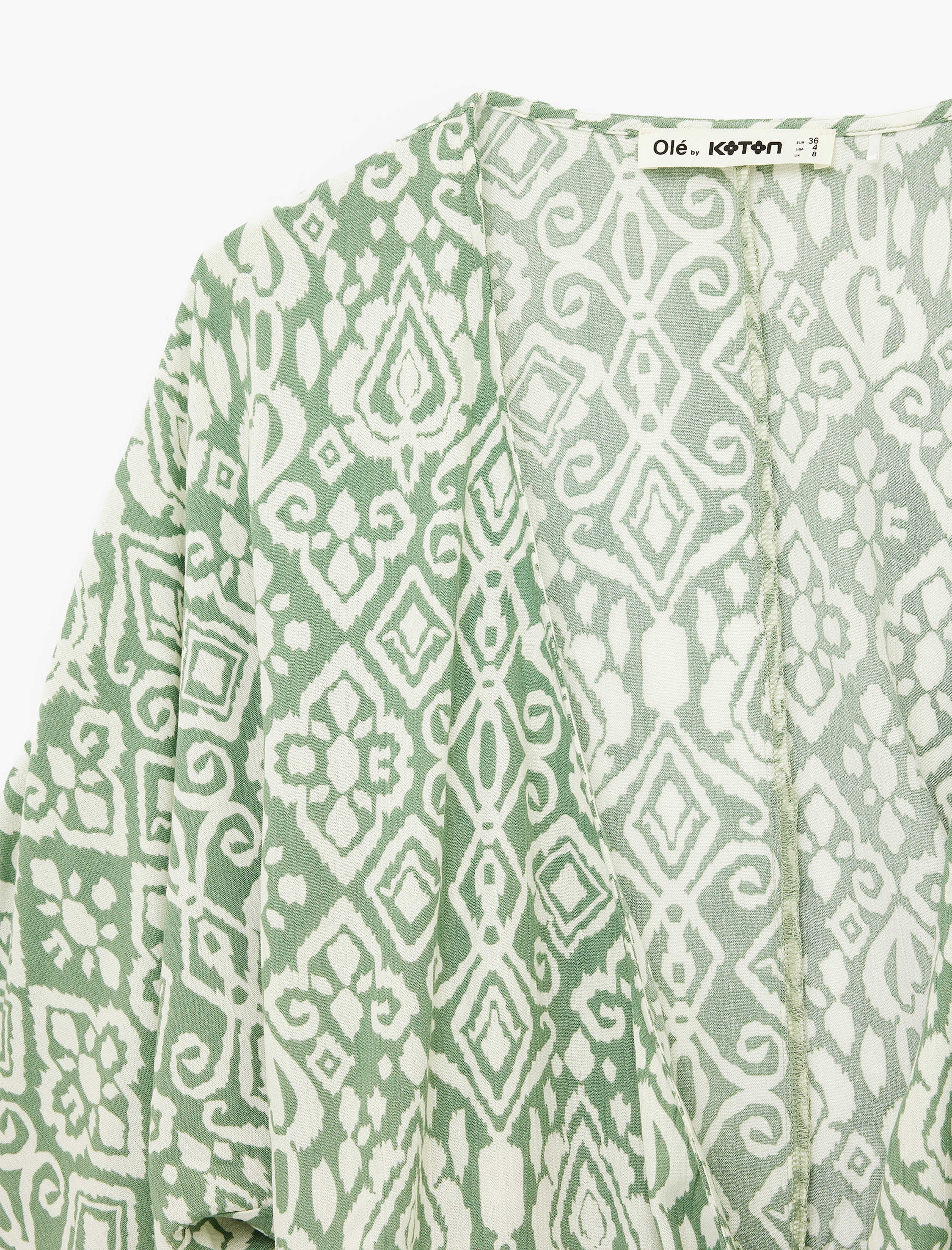   Kruvaze Yaka Uzun Kollu Bağlama Detaylı Viskon Kimono