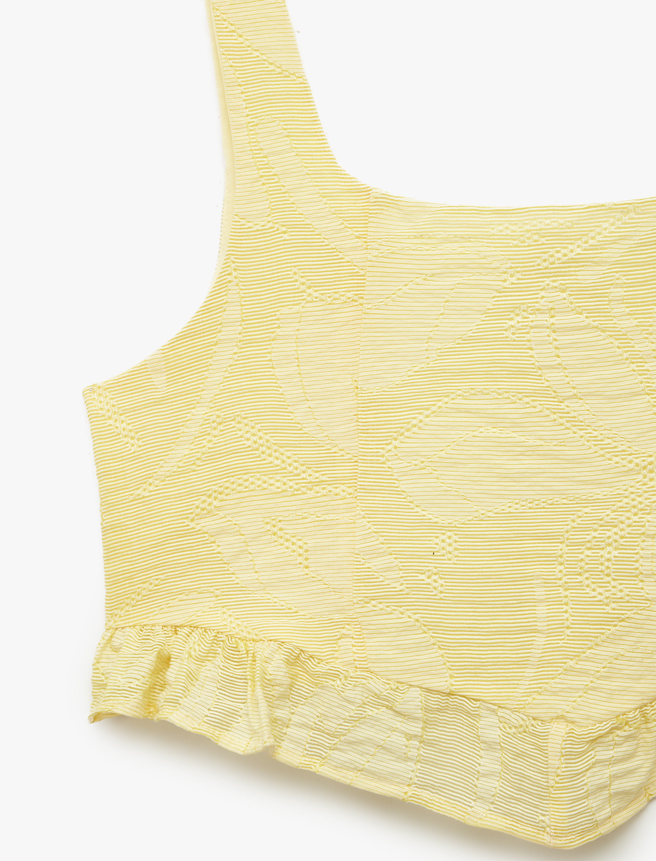  Kız Çocuk Viskon Kare Yaka Fırfır Detaylı Kolsuz Crop Bluz