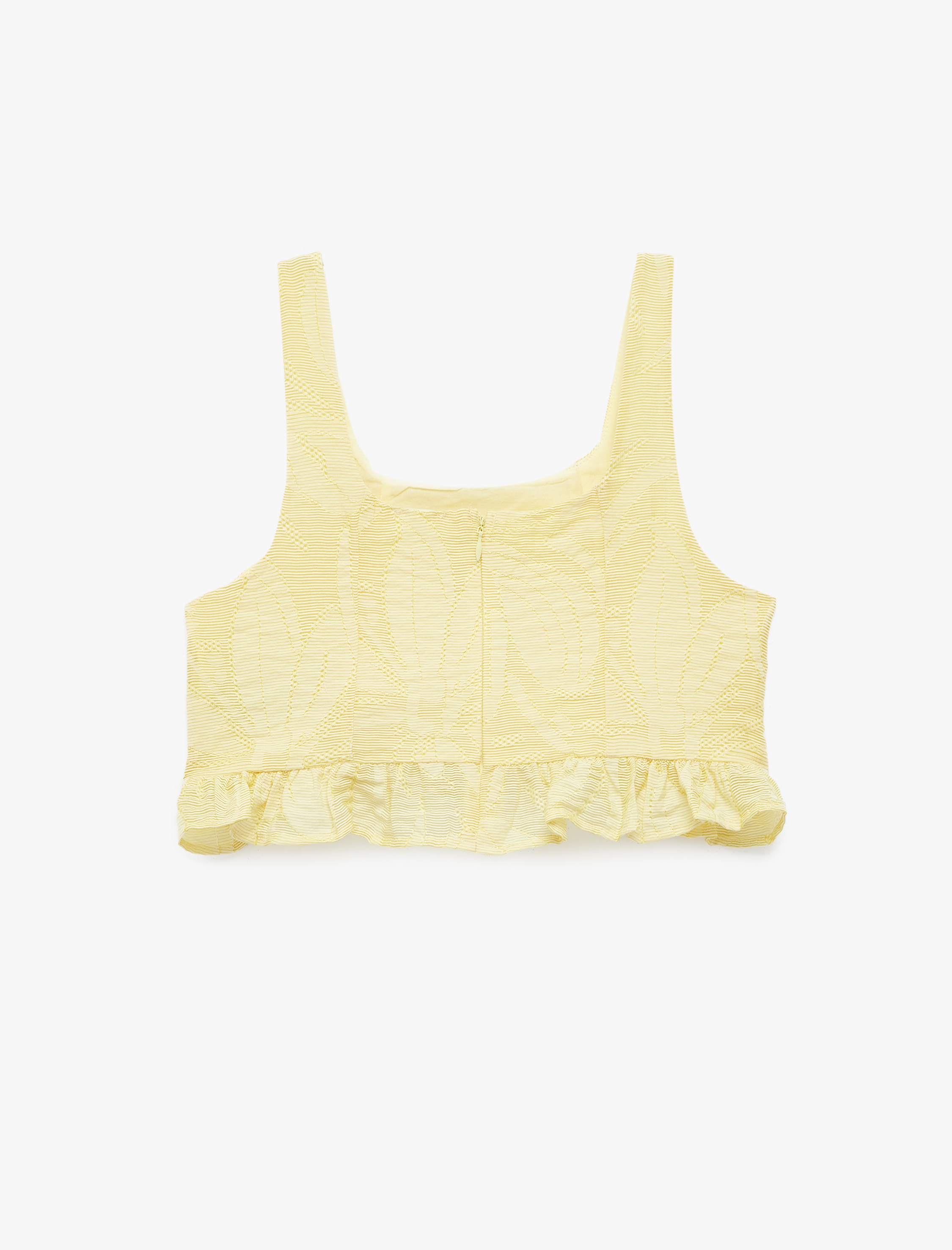  Kız Çocuk Viskon Kare Yaka Fırfır Detaylı Kolsuz Crop Bluz