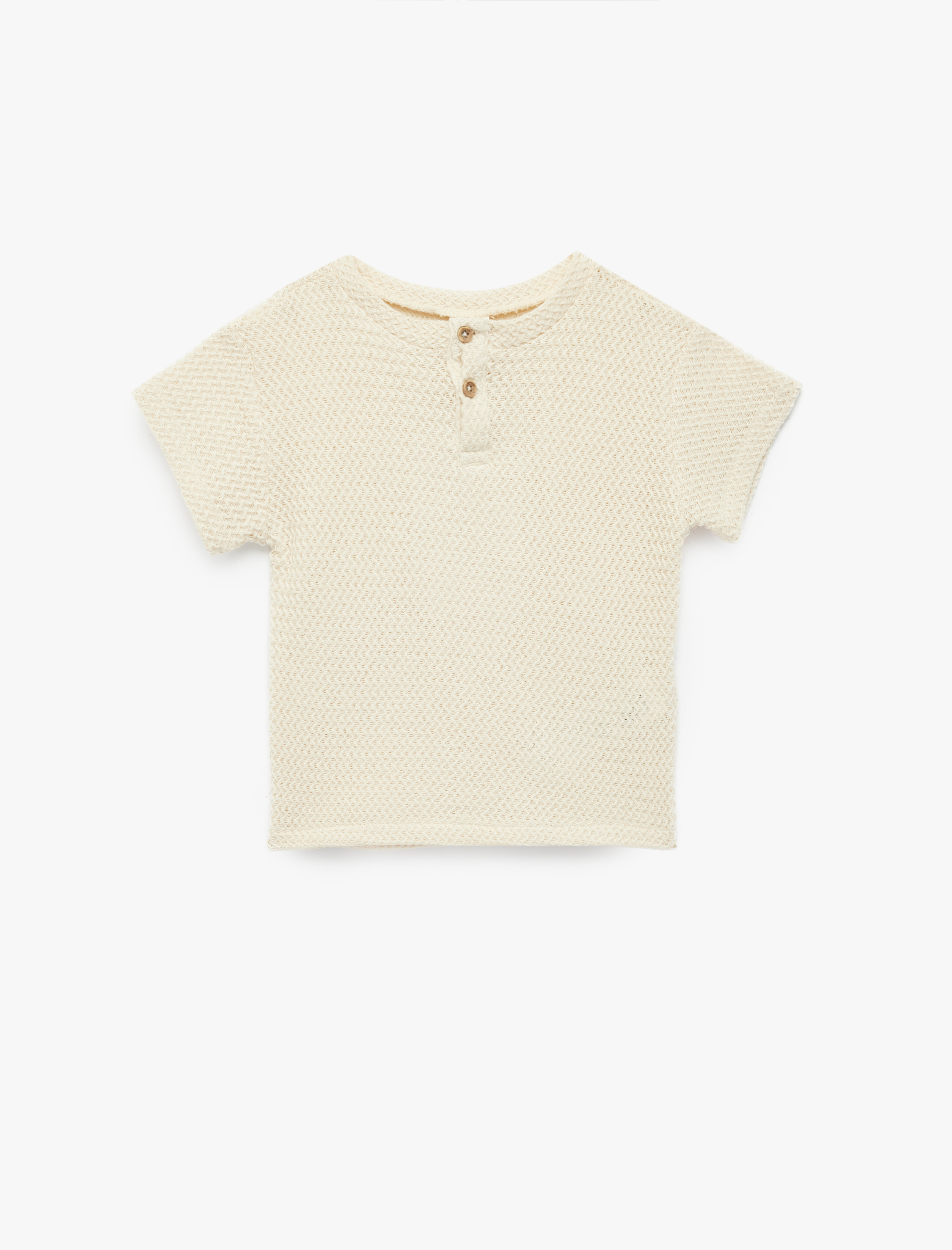  Erkek Bebek Düğmeli Kısa Kollu Dokulu Bisiklet Yaka Pamuklu Oversize Tişört