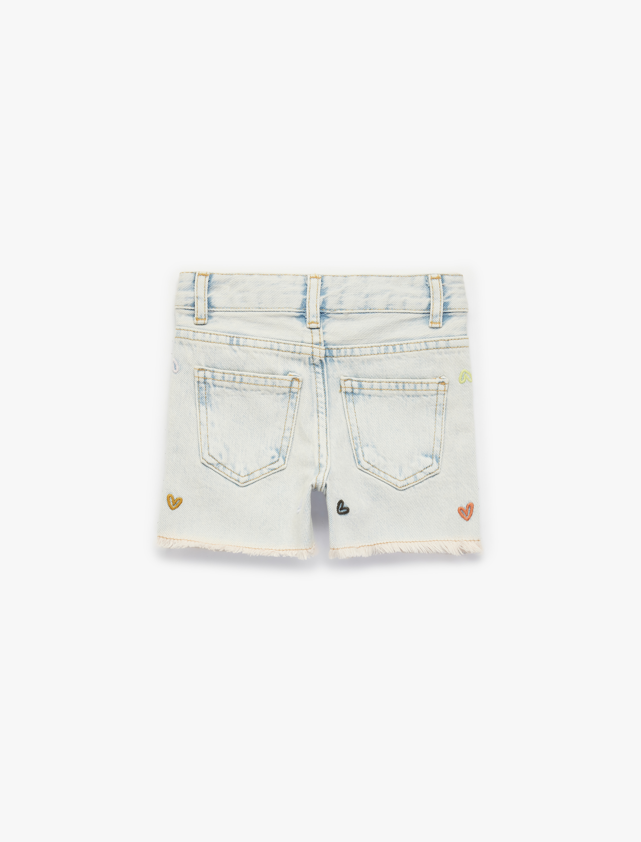  Kız Bebek Kalp Nakışlı Paça Detaylı Pamuklu Denim Şort