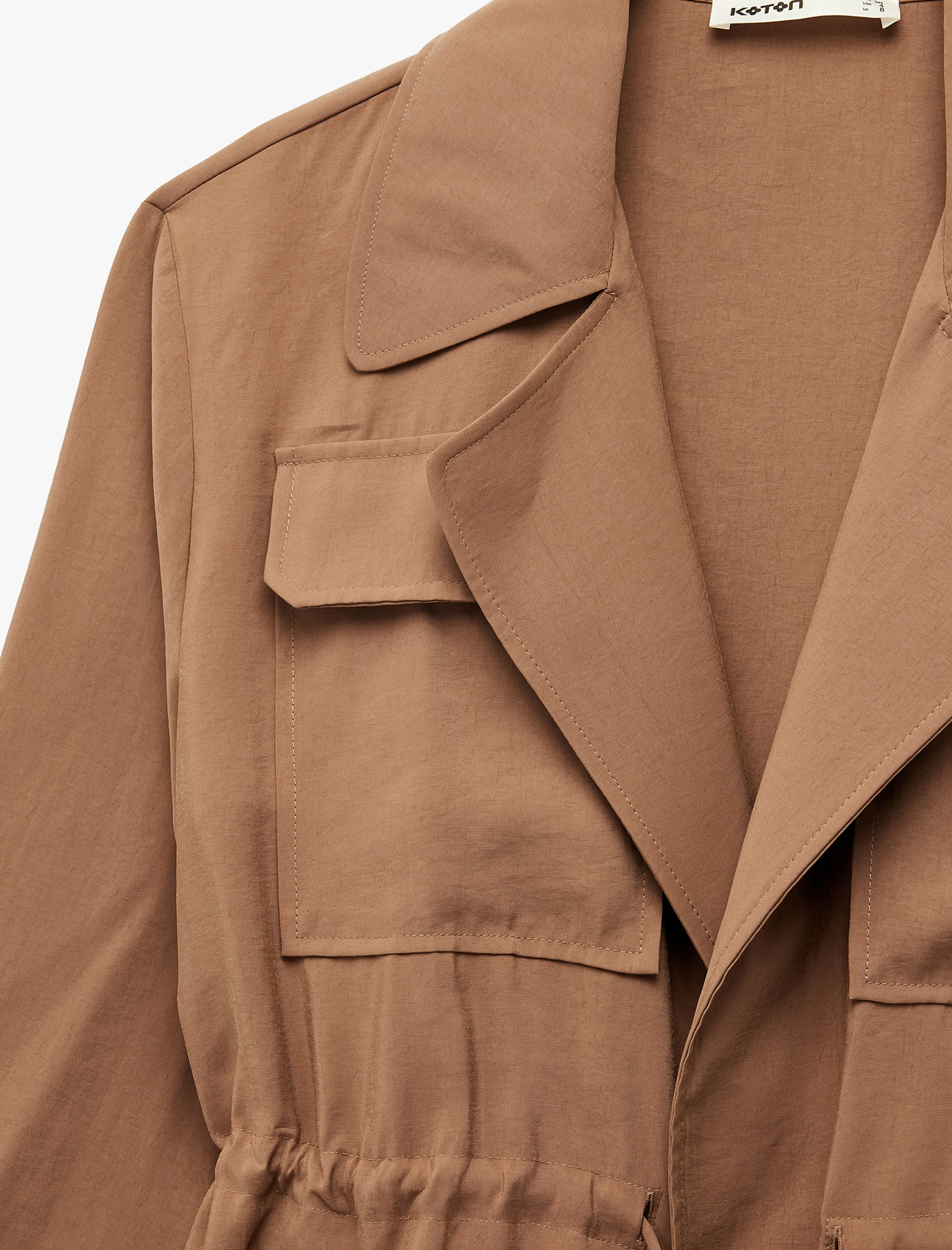   Modal Kumaş Uzun Kollu Kapaklı Cep Detaylı Bağlama Detaylı Oversize Ceket