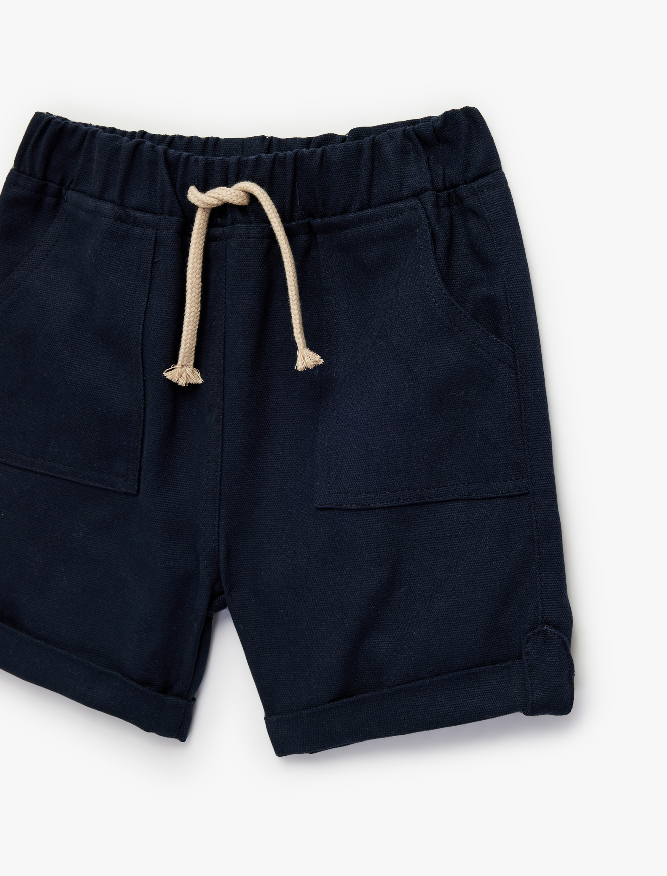  Erkek Bebek Pamuklu Cepli Duble Paça Beli Bağcıklı Gabardin Şort