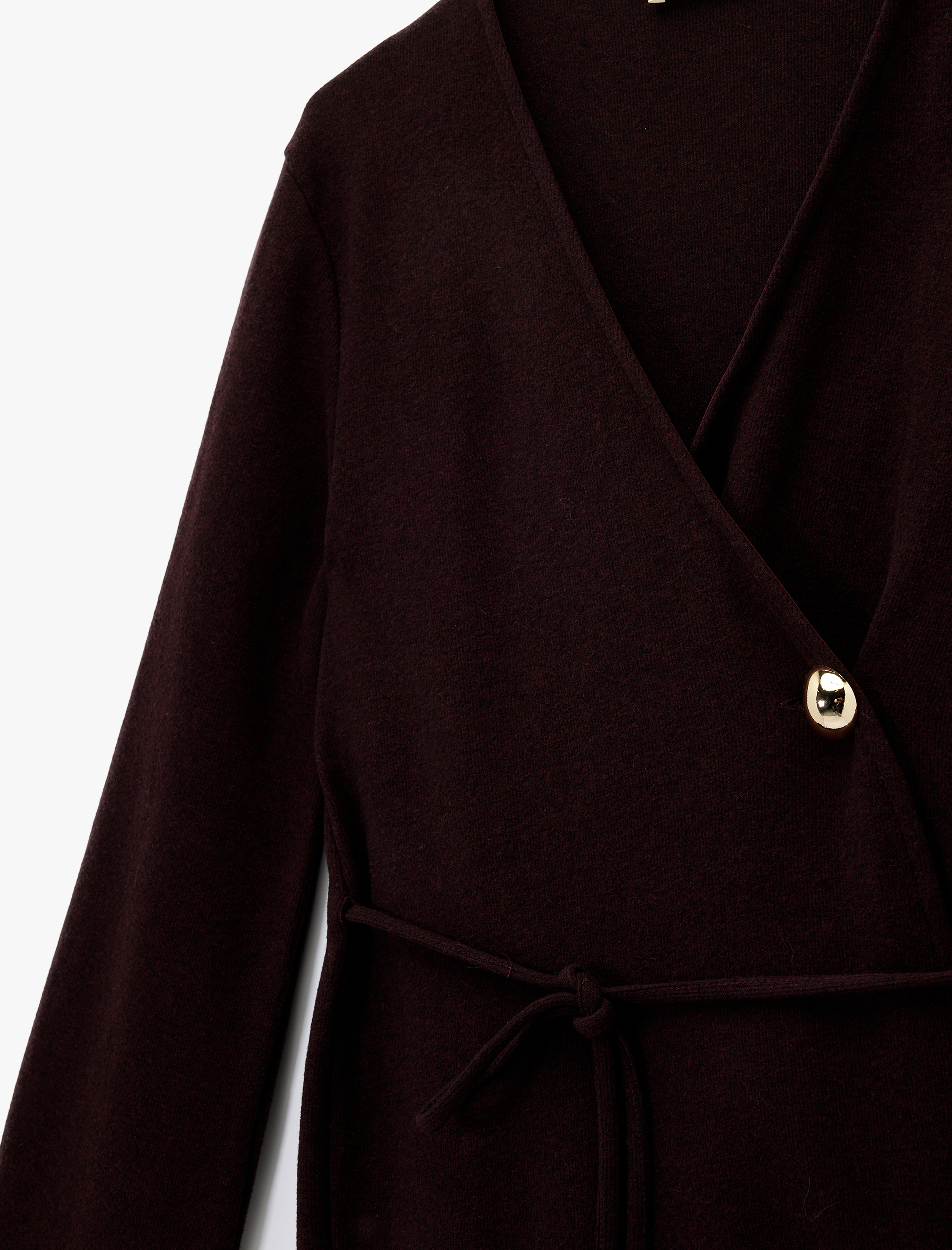   Koton X Melis Ağazat - Uzun Geniş Kollu Beli Bağcıklı Düğme Detaylı Uzun Kruvaze Hırka