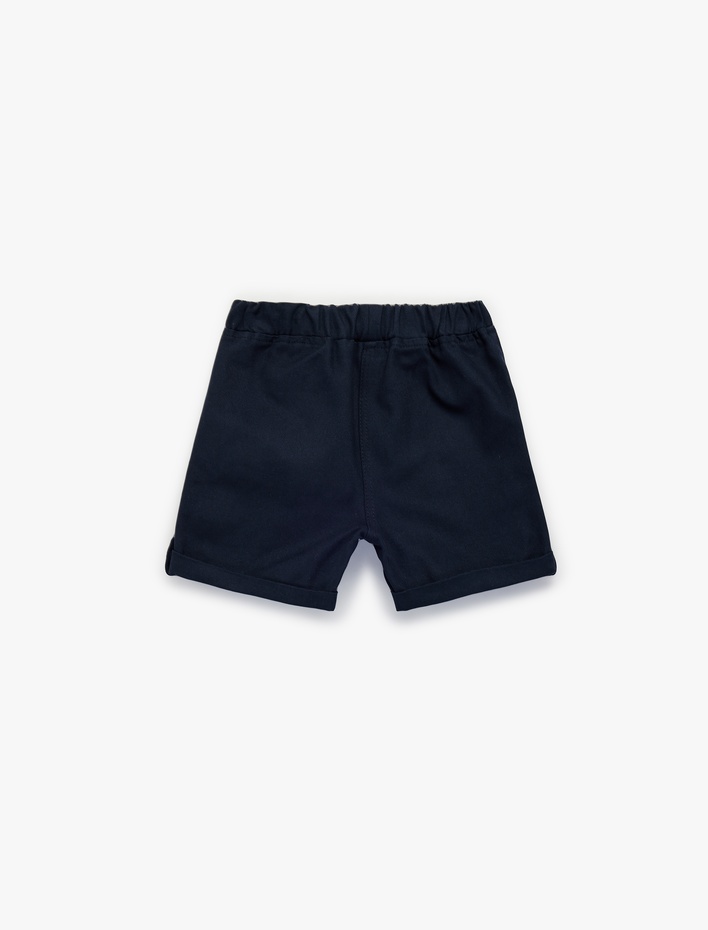 Erkek Bebek Pamuklu Cepli Duble Paça Beli Bağcıklı Gabardin Şort