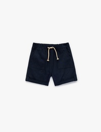 Pamuklu Cepli Duble Paça Beli Bağcıklı Gabardin Şort