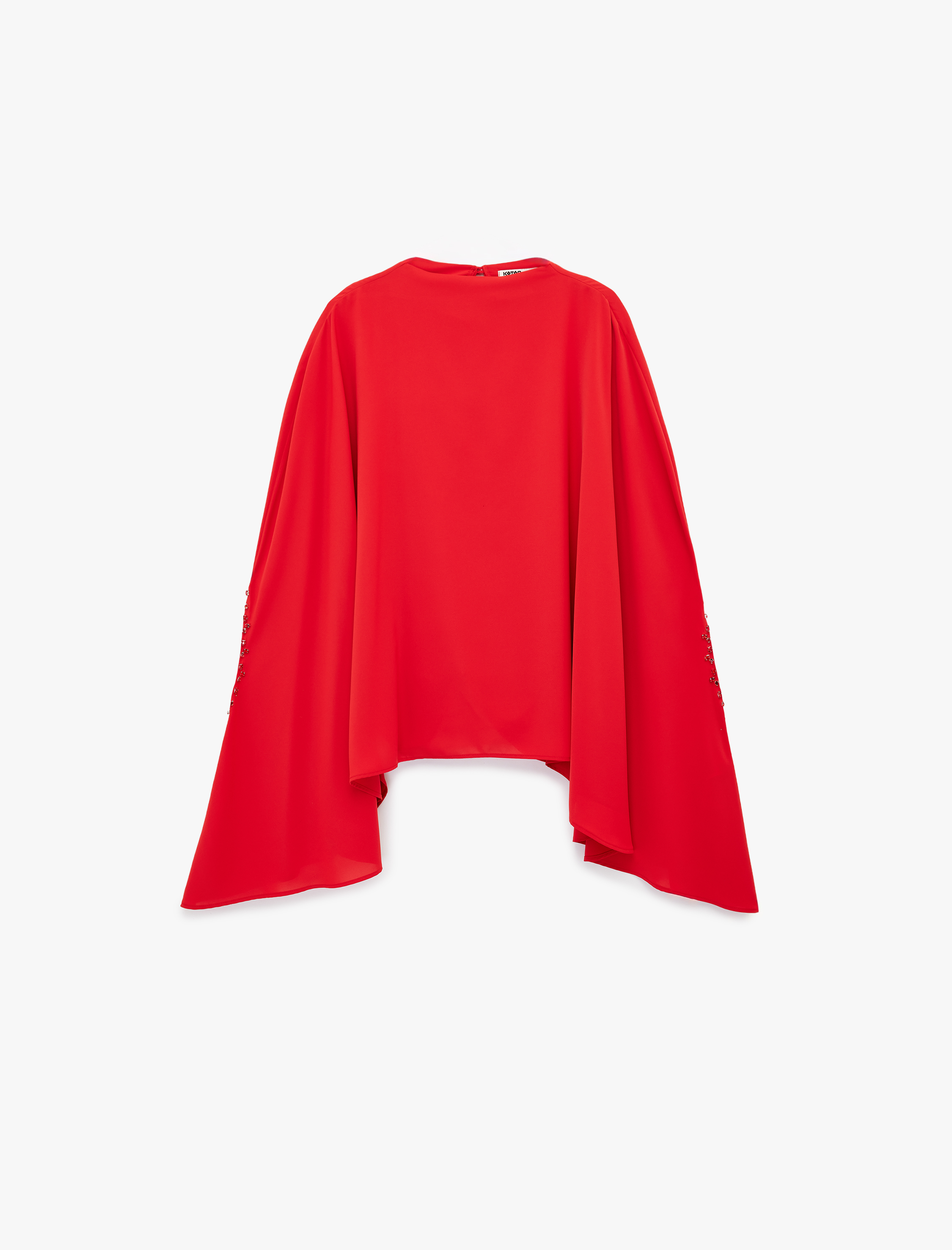   Dik Yaka 3/4 Yarasa Kol Oversize Saten Abiye Bluz