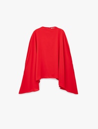 Dik Yaka 3/4 Yarasa Kol Oversize Saten Abiye Bluz