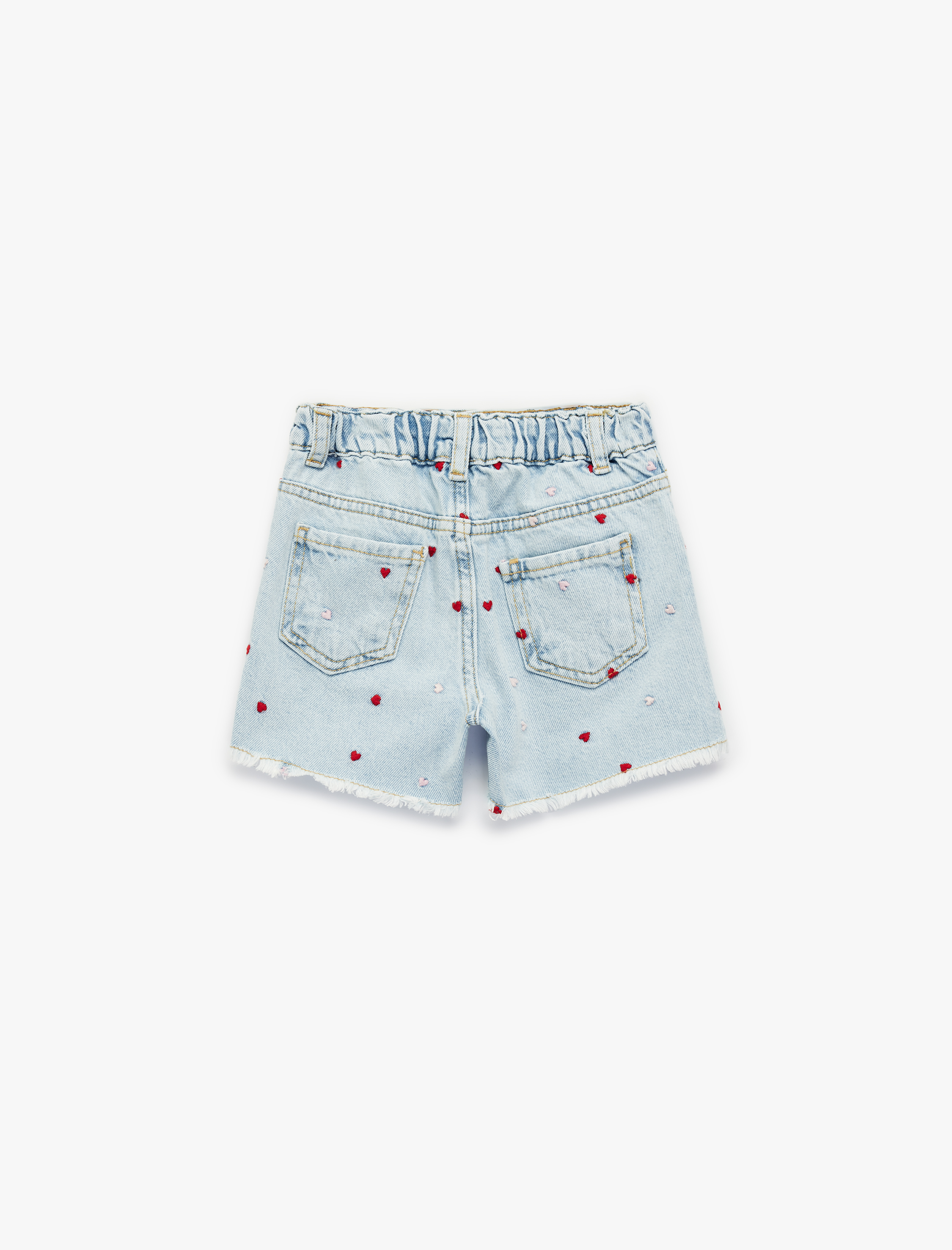  Kız Bebek Pamuklu Cepli Kalpli Nakışlı Denim Şort