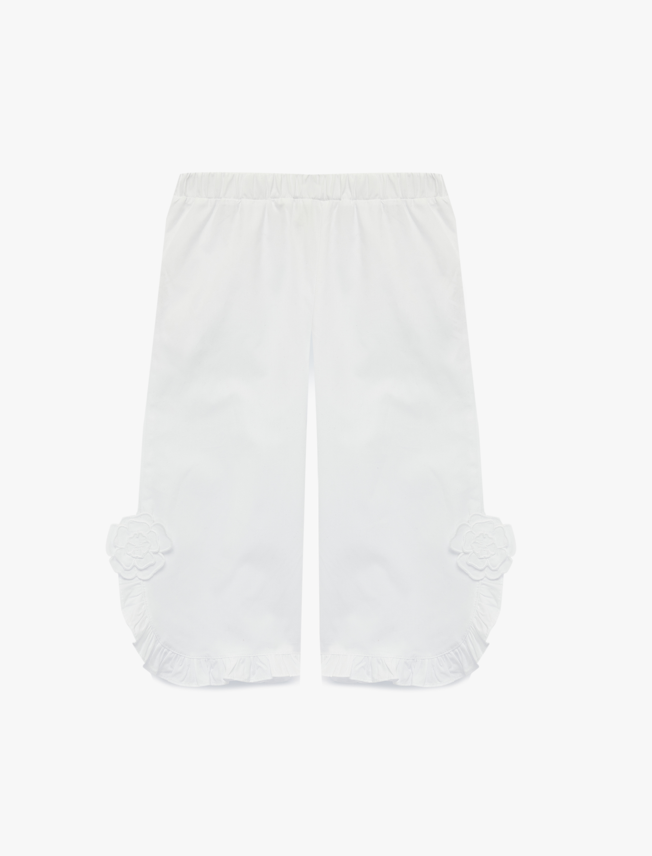  Kız Bebek Beli Lastikli Çiçek Detaylı Pamuklu Poplin Fırfırlı Pantolon
