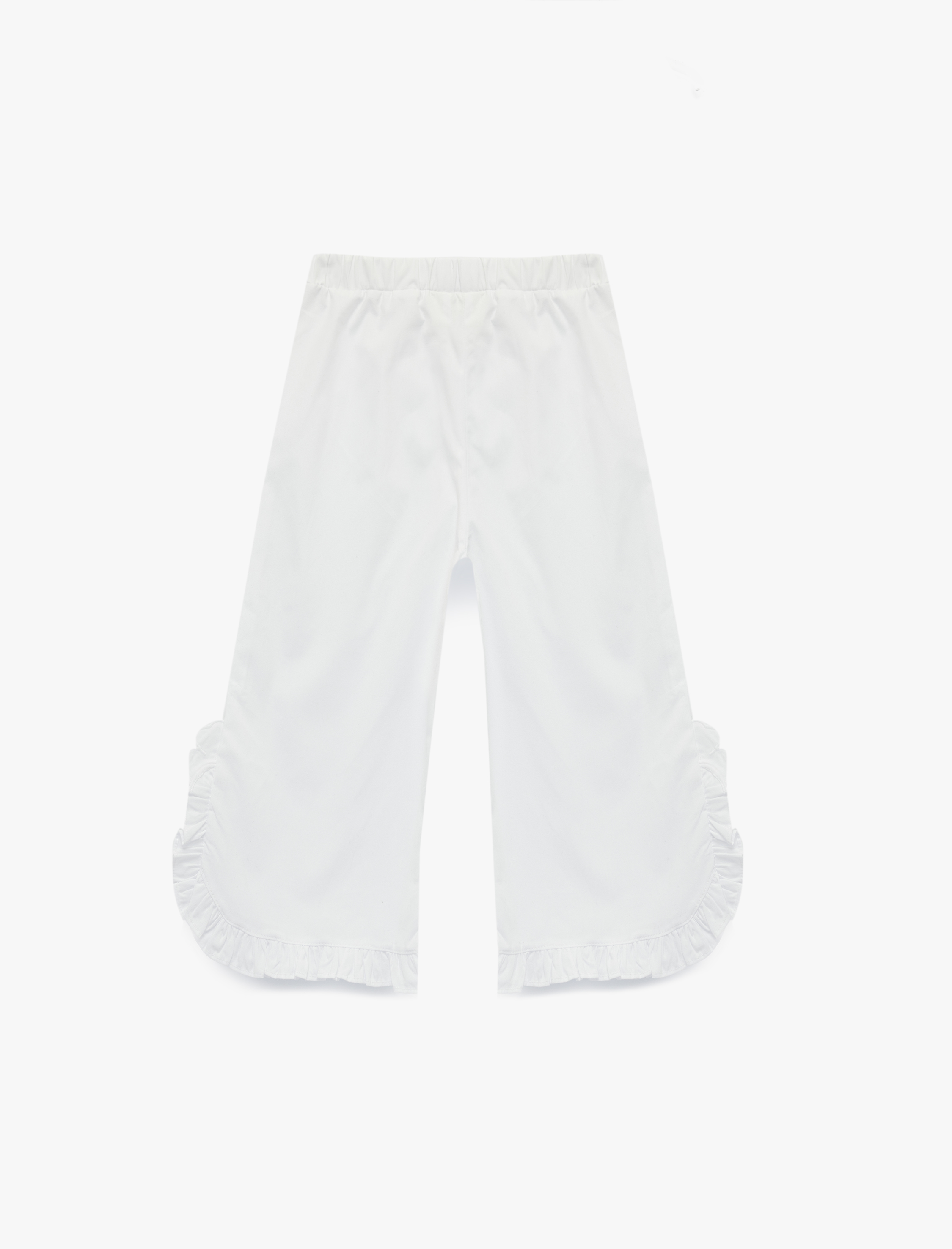  Kız Bebek Beli Lastikli Çiçek Detaylı Pamuklu Poplin Fırfırlı Pantolon