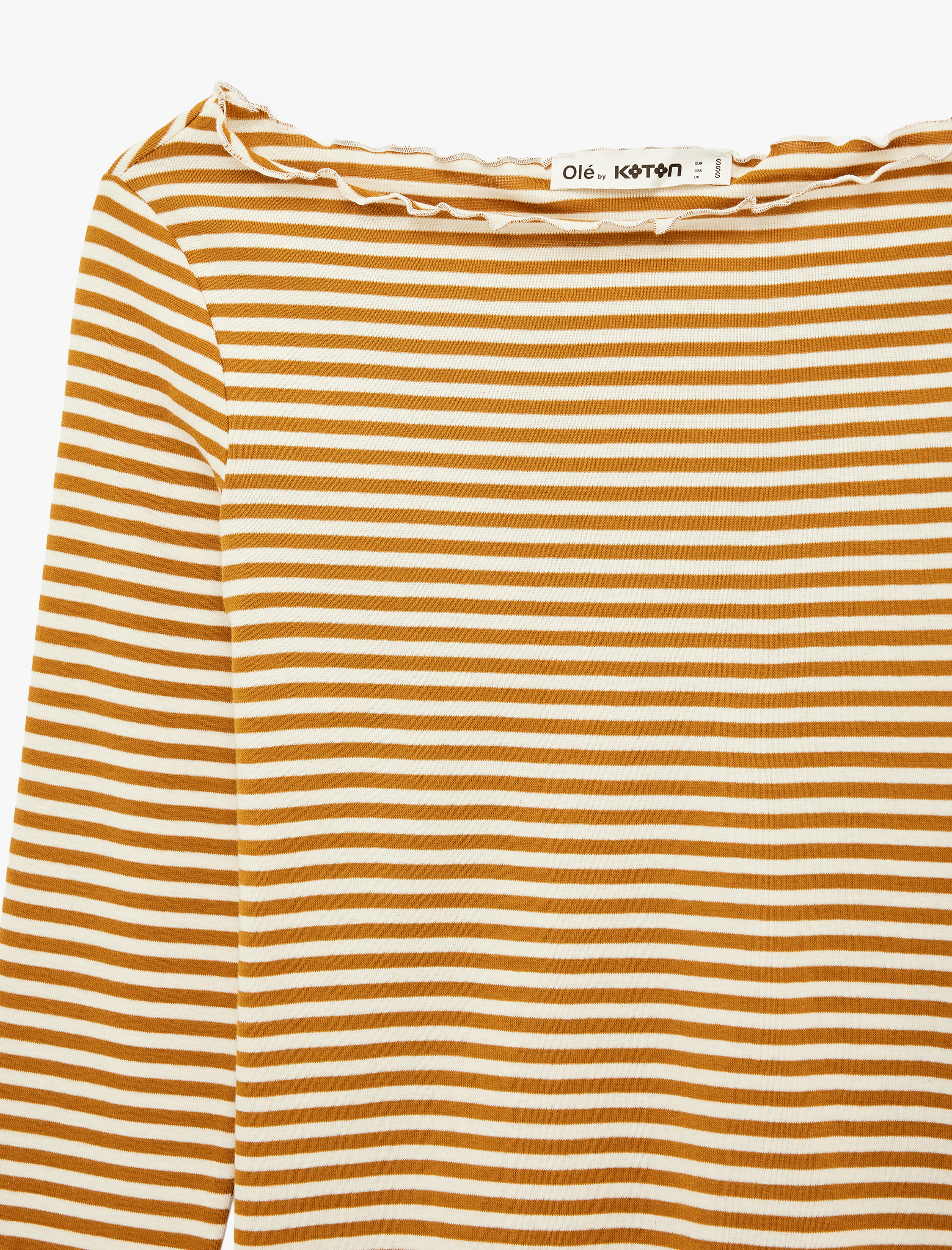   Uzun Kollu Pamuklu Kayık Yaka Çizgili Tişört