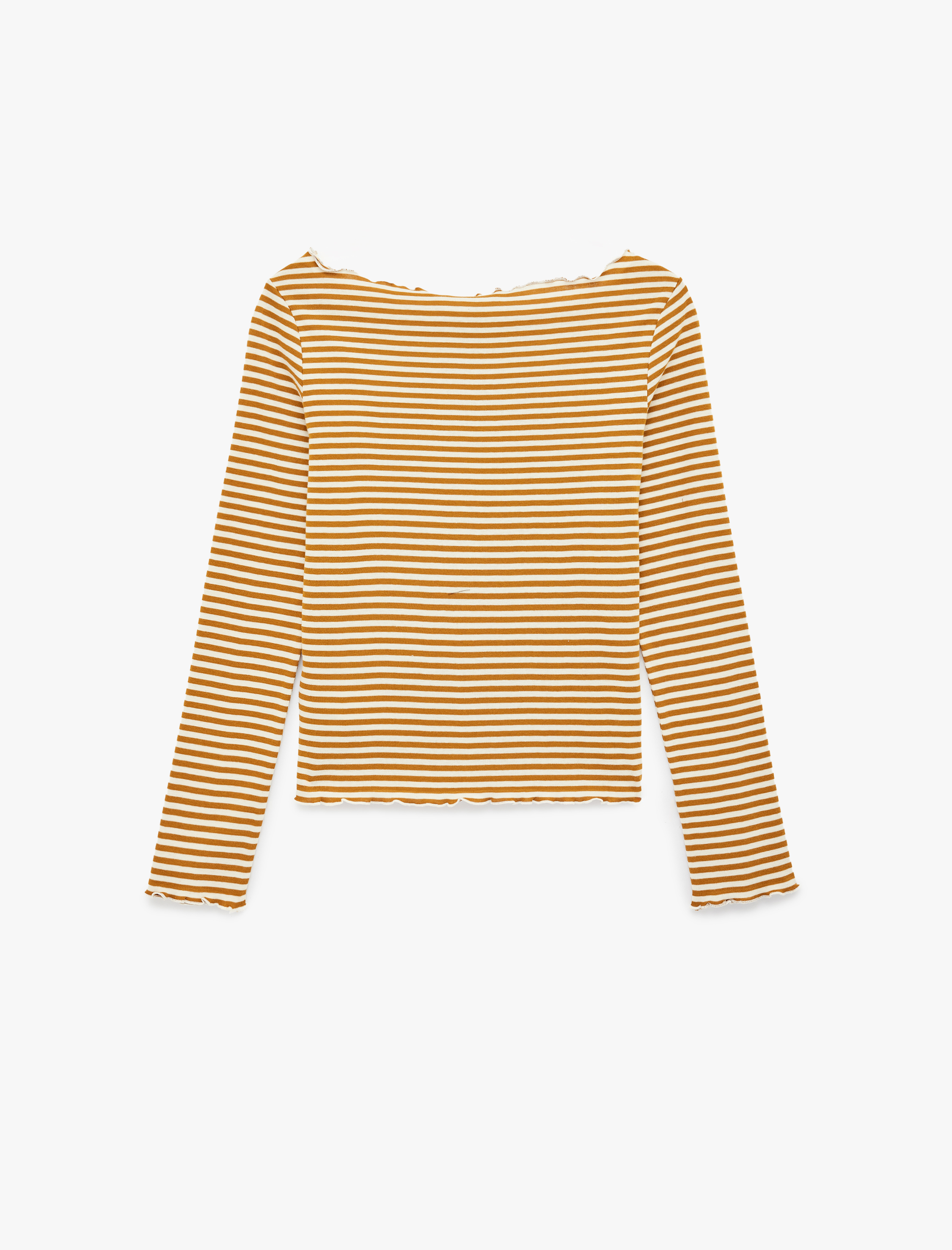   Uzun Kollu Pamuklu Kayık Yaka Çizgili Tişört