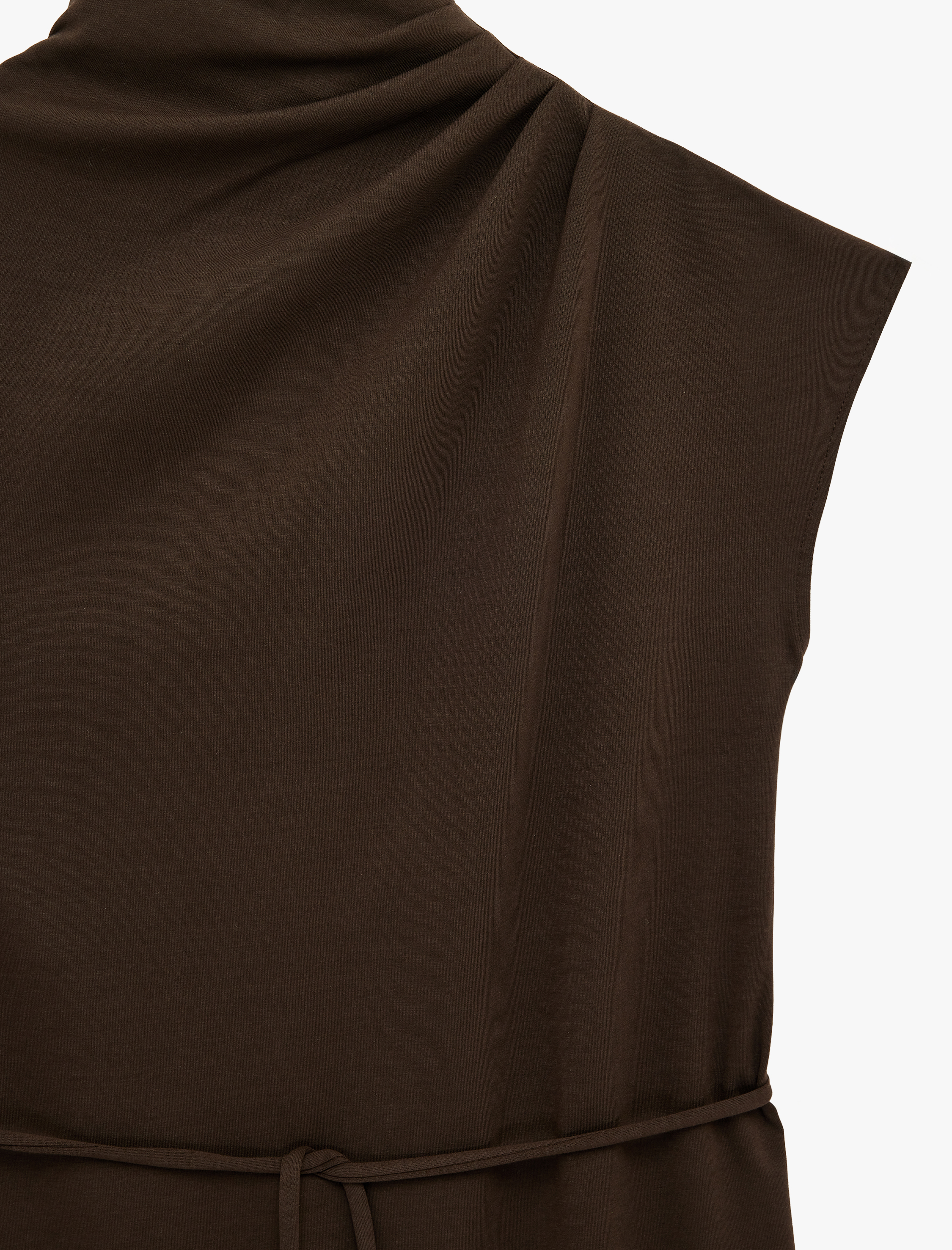   Slim Fit Dik Yaka Bağlama Detaylı Kolsuz Elbise