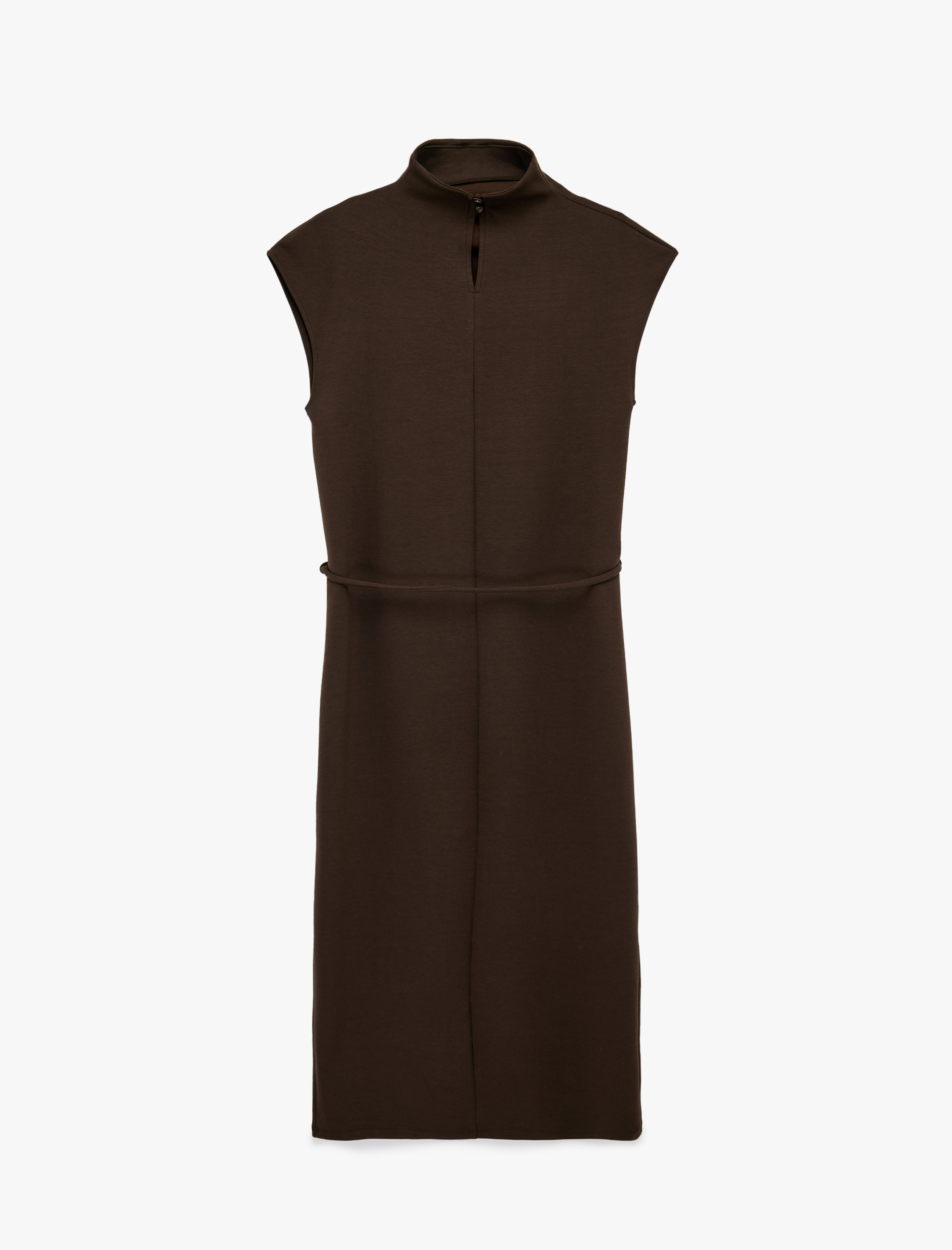   Slim Fit Dik Yaka Bağlama Detaylı Kolsuz Elbise