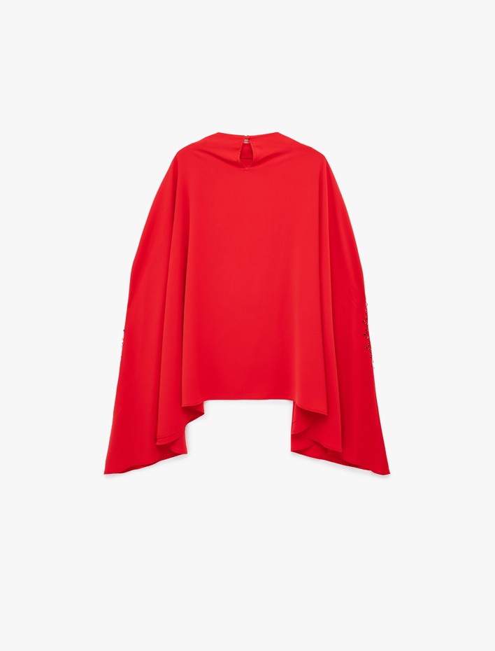  Dik Yaka 3/4 Yarasa Kol Oversize Saten Abiye Bluz