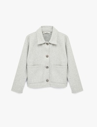 Rahat Kalıp Düğmeli Cepli Uzun Kollu Klasik Yaka Kaşe Sweatshirt