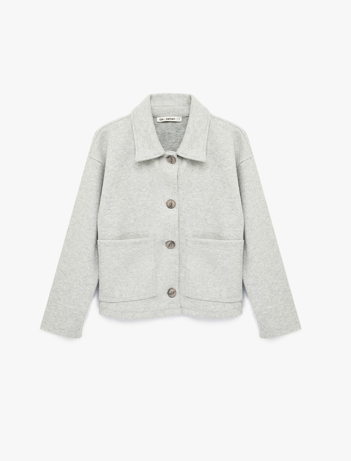  Rahat Kalıp Düğmeli Cepli Uzun Kollu Klasik Yaka Kaşe Sweatshirt