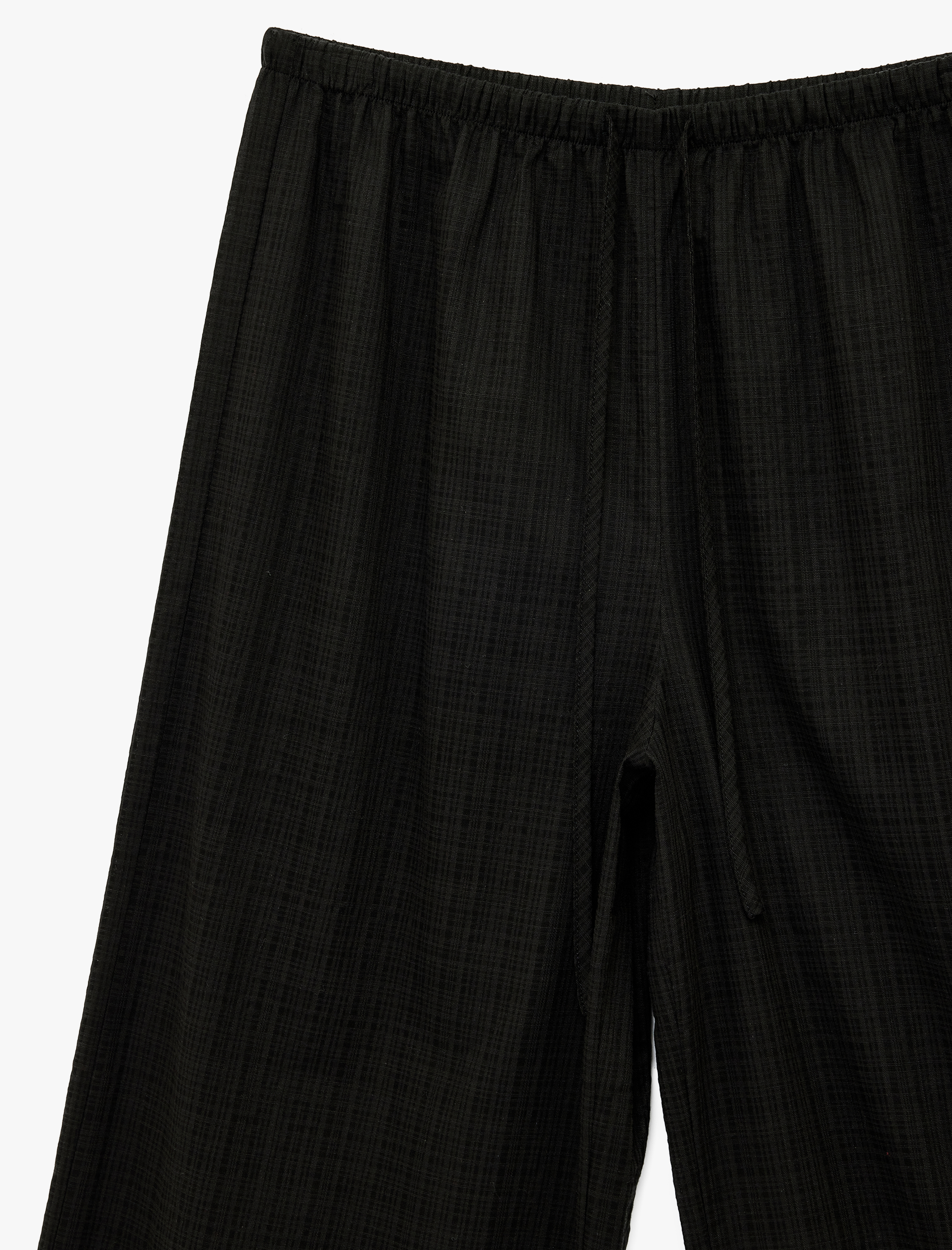  Beli Bağcıklı Viskon Karışımlı Uzun Geniş Paça Pantolon