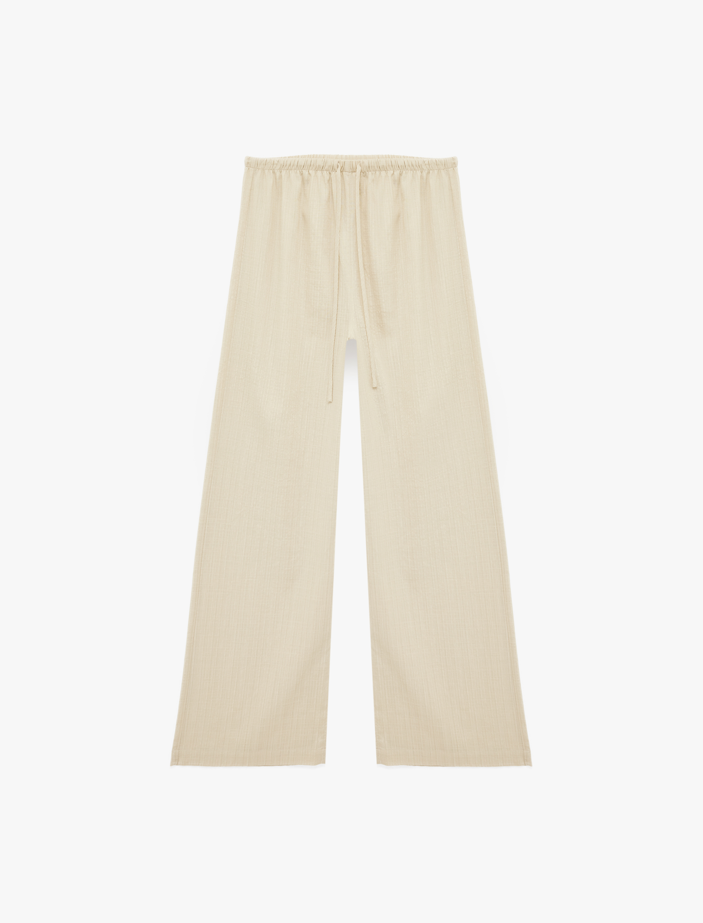   Beli Bağcıklı Viskon Karışımlı Uzun Geniş Paça Pantolon