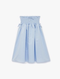 Pamuklu A Kesim Gipeli Fiyonklu Yüksek Bel Midi Etek