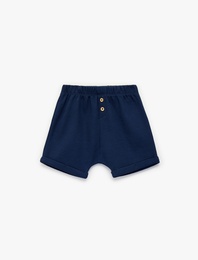 Pamuklu Düğme Detaylı Beli Lastikli  Şort