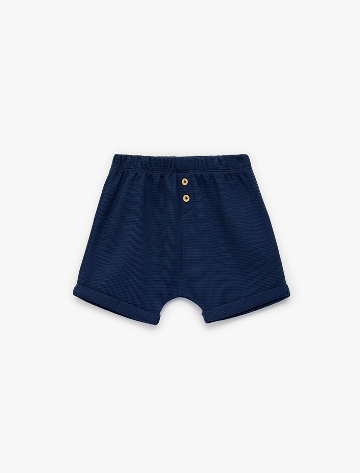Erkek Bebek Pamuklu Düğme Detaylı Beli Lastikli  Şort