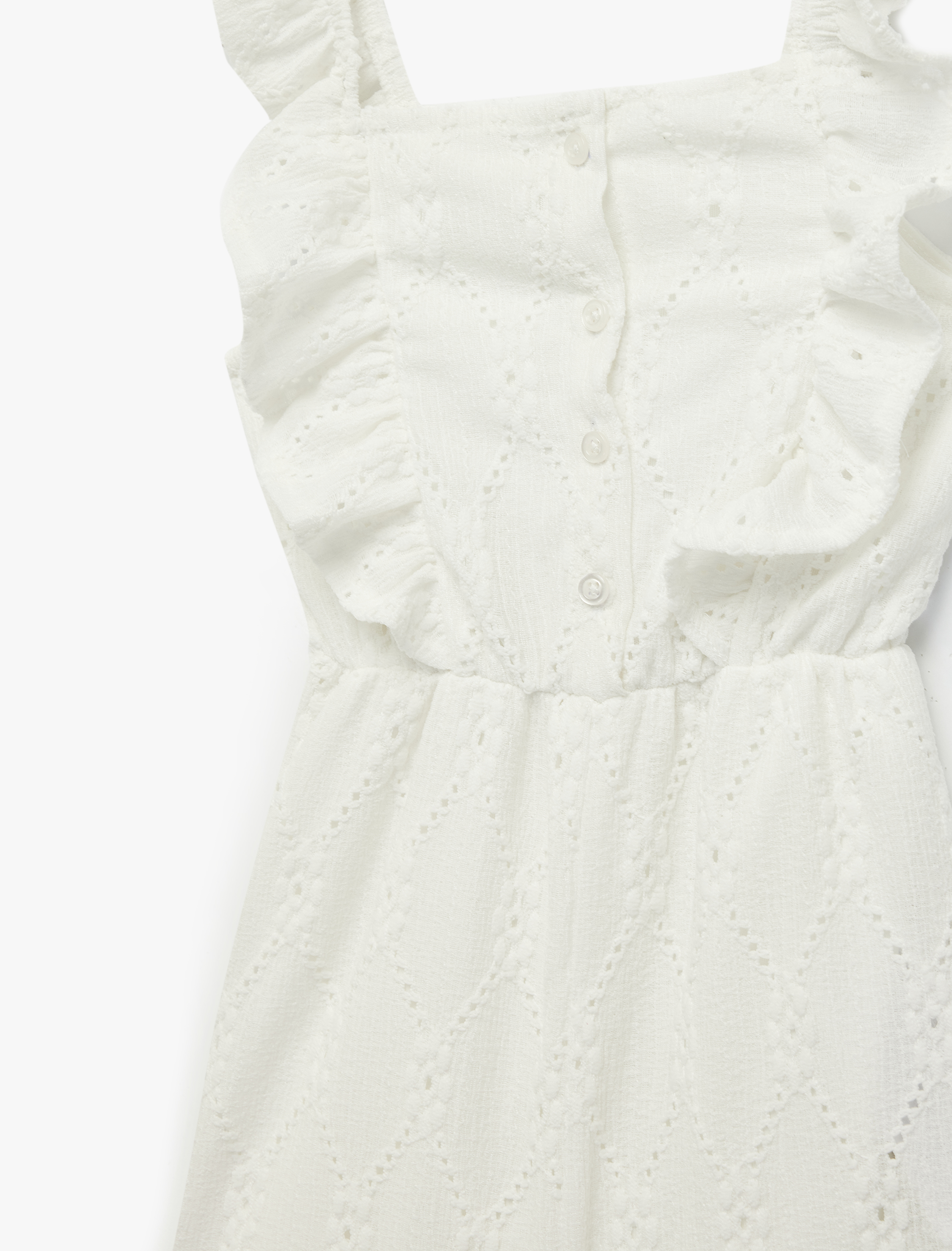  Kız Bebek Fırfır Detaylı Düğmeli Askılı Brodeli Kısa Tulum