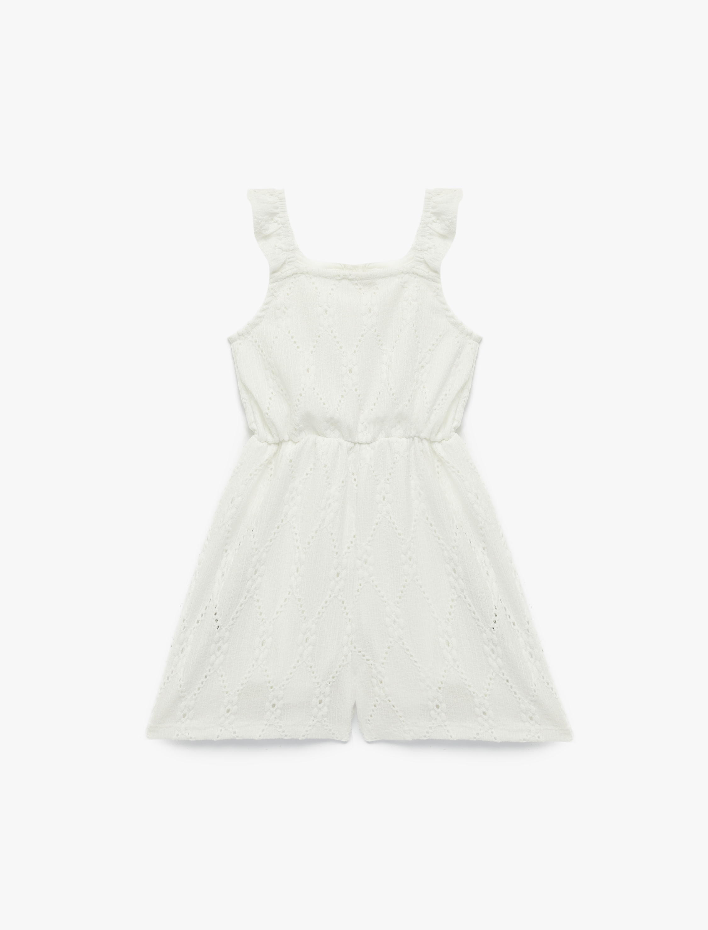  Kız Bebek Fırfır Detaylı Düğmeli Askılı Brodeli Kısa Tulum