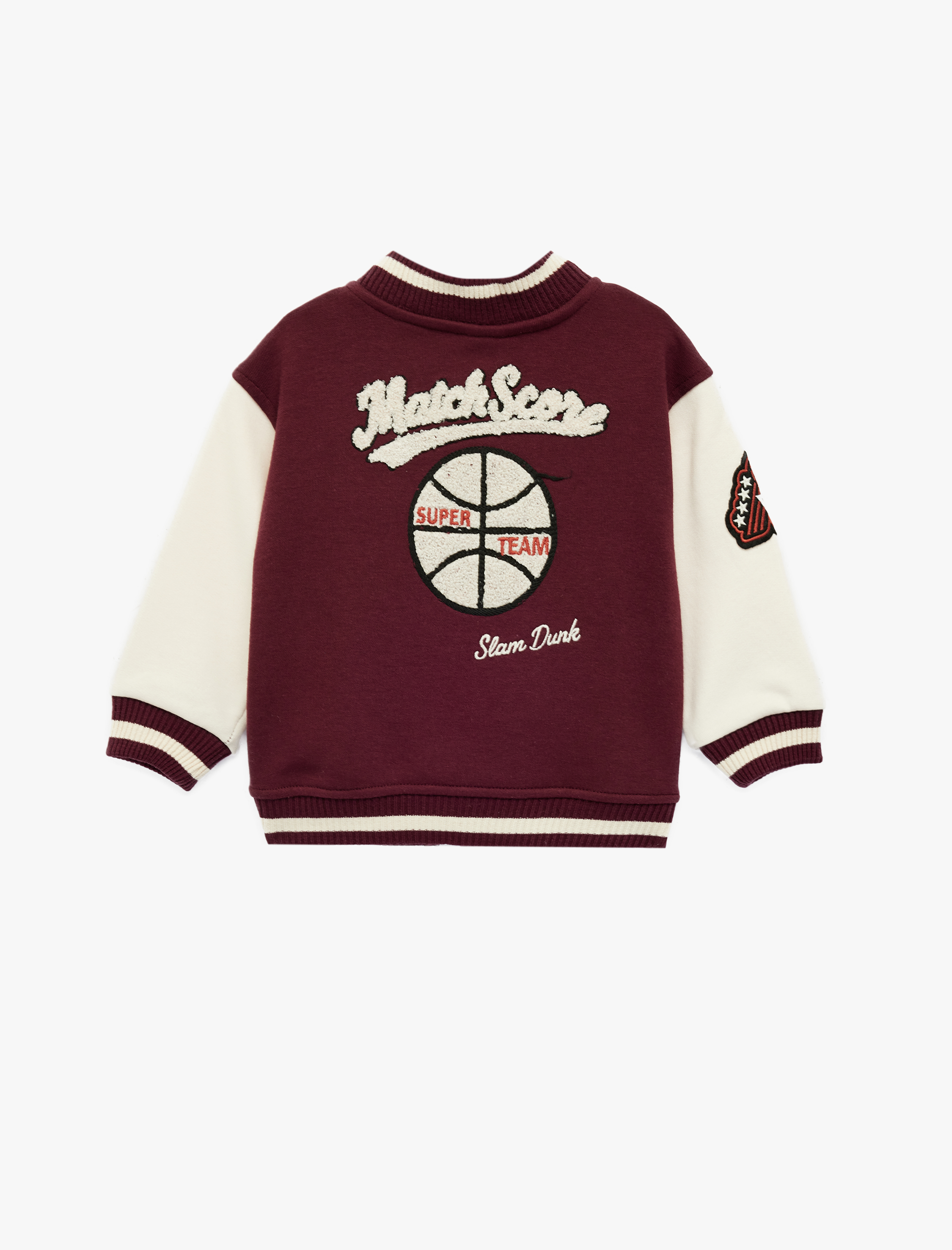  Erkek Bebek Uzun Kollu Cepli Renk Kontrastlı Baskılı Oversize Kolej Yaka Bomber Ceket